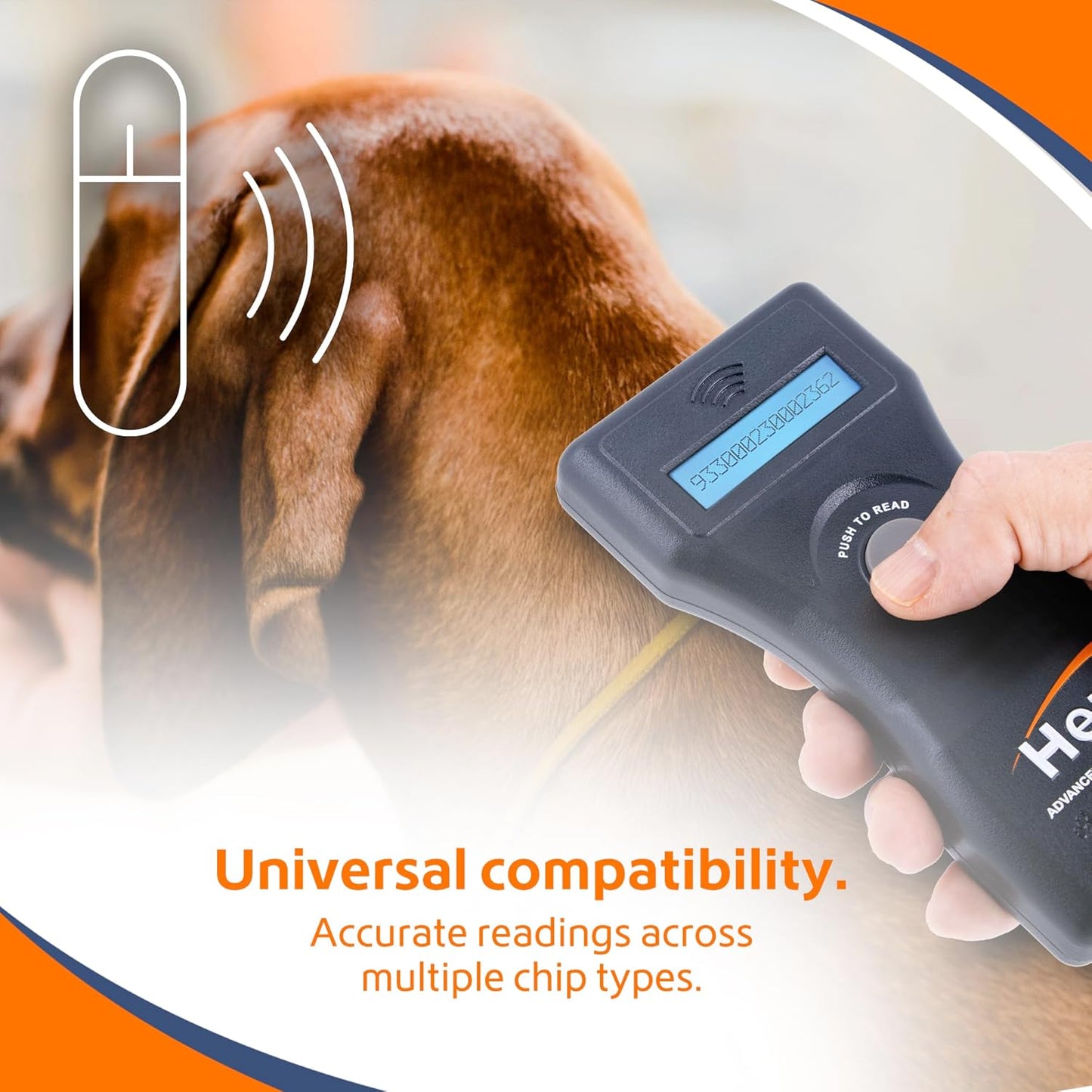 Hero Universal Microchip Scanner, Reads ISO & Non-ISO Pet Microchips, Bluetooth® Enabled with 15-Minute Display Hold, Backlit LCD Screen, Protective Case & FCC Certified, Each