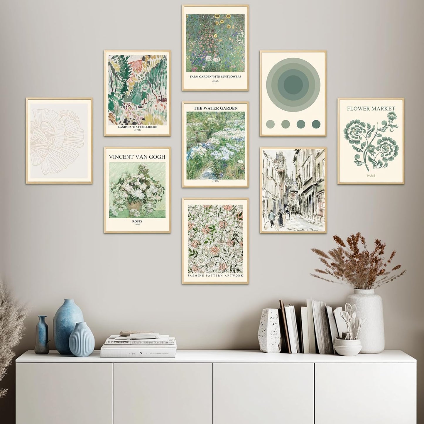 ZYLORI Sage Green Wall Art Set of 9-11x14 Unframed Vintage Floral Botanical Posters, Aesthetic Room Decor Prints for Bedroom, Living Room, Bathroom