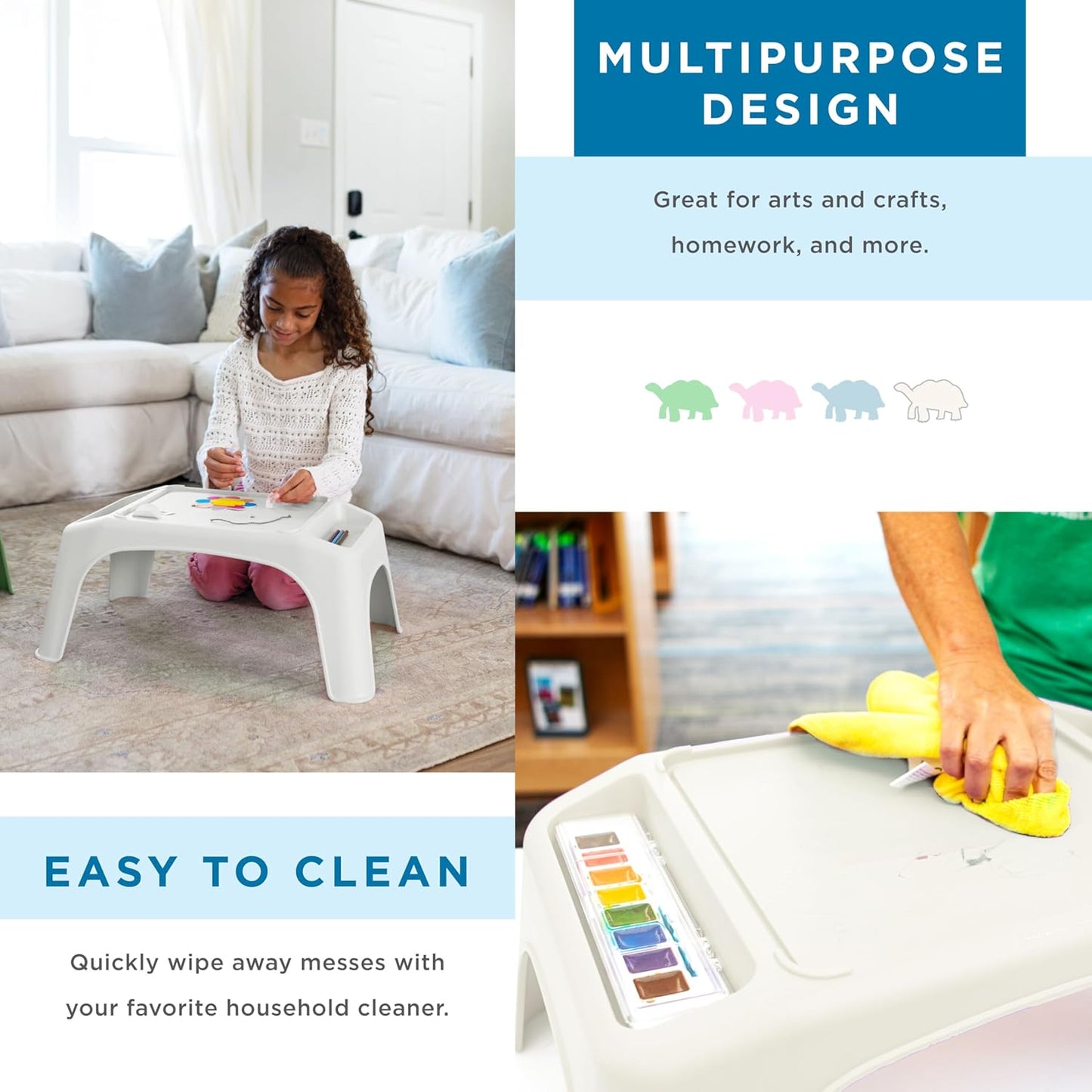 LAPGEAR Turtle Table Kids Flexible Seating Lap Desk Tray with Storage for Snacks, Play, Classroom, and Sensory Activities - Marshmallow White - Style No. 20111