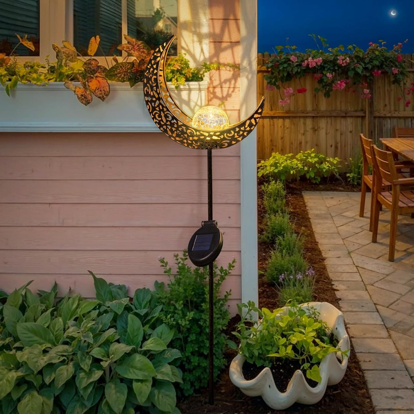 TAKE ME Moon Solar Lights for Women Garden Outdoor Decor Waterproof Metal Solar Stakes Lights for Patio Yard Walkway Lawn Patio Mothers Garden Gifts Mom Wife Grandma