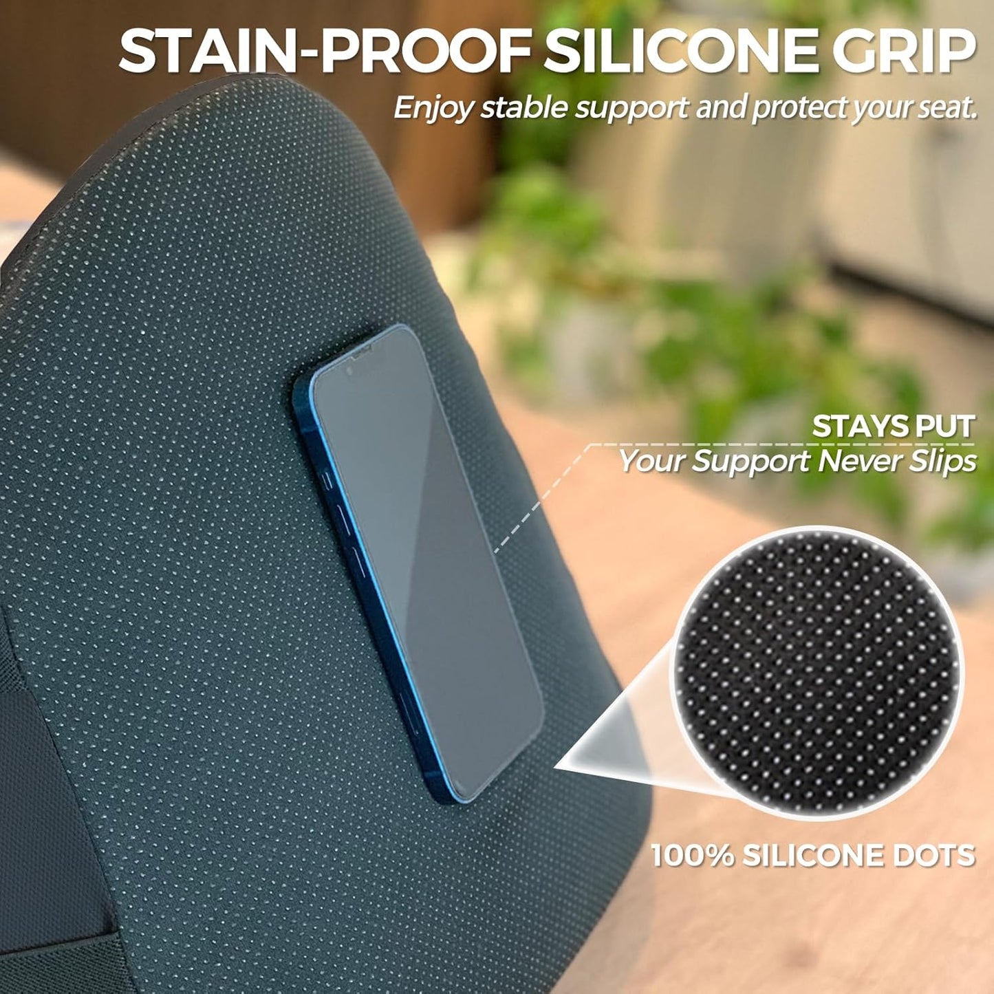 Lumbar Support Pillow for Office Chair and Car with All-Season Adaptive Memory Foam, Ergonomic Back Support for Lower Back Pain Relief, Stay-Put Stain-Proof Silicone Grip (Black)