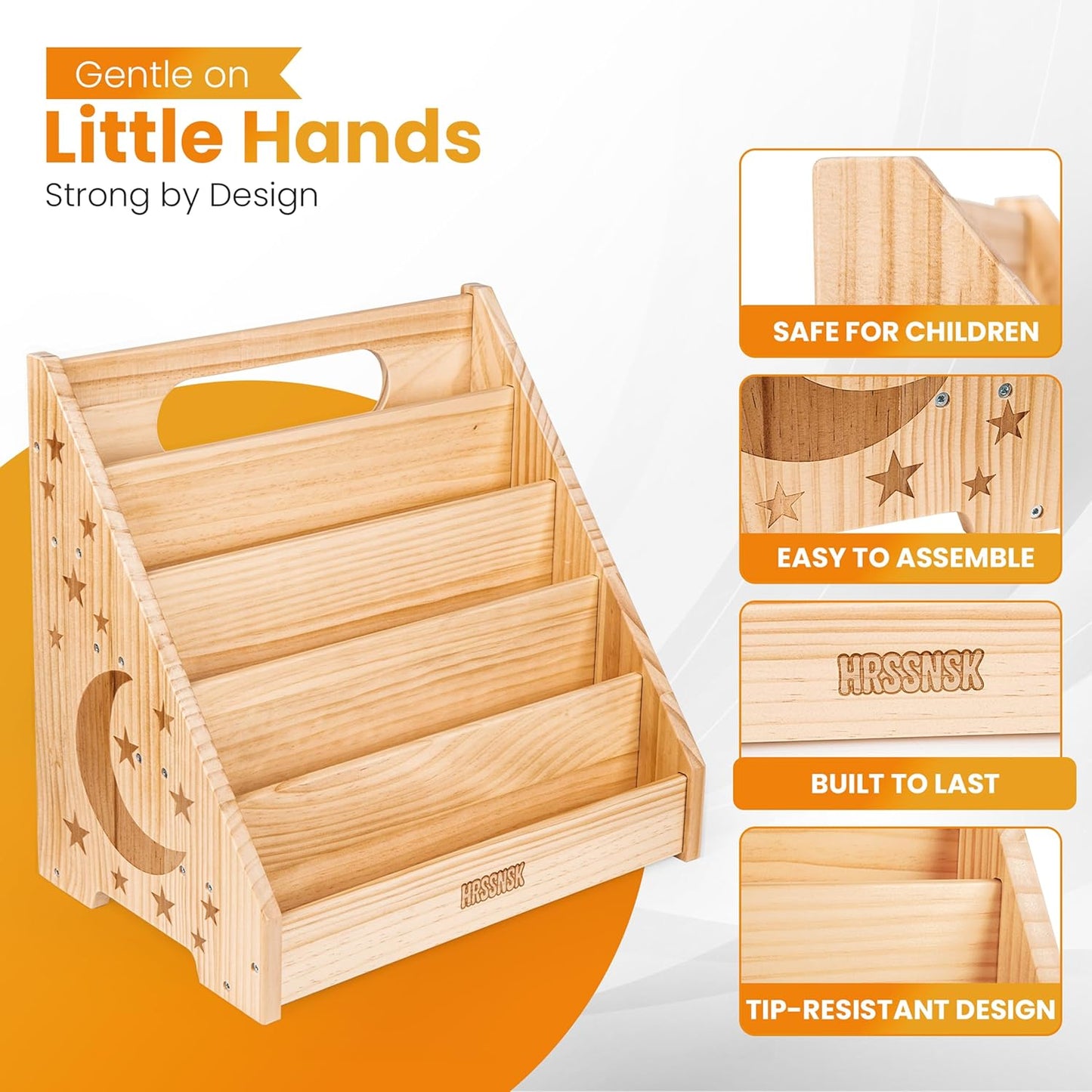 Montessori Baby Bookshelf, Natural Pinewood Front Facing Nursery Bookshelf, Small Kids Bookcase Book Organizer for Toddlers, 16.5 Inch Wide