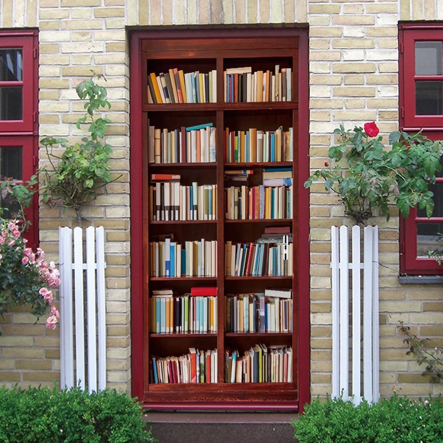 3D Door Stickers for Interior Doors Bookshelf Background Vinyl Removable Self Adhesive Door Poster Wallpaper Mural Decals for Bedroom Office Bathroom 90x200cm