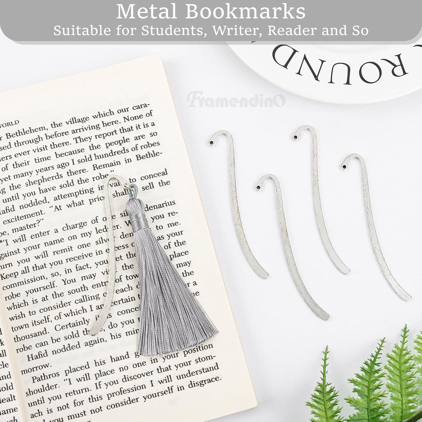 Framendino, 10 Pack Silver Bookmarks Vintage Alloy with Hook Bookmark for Reading Enthusiasts
