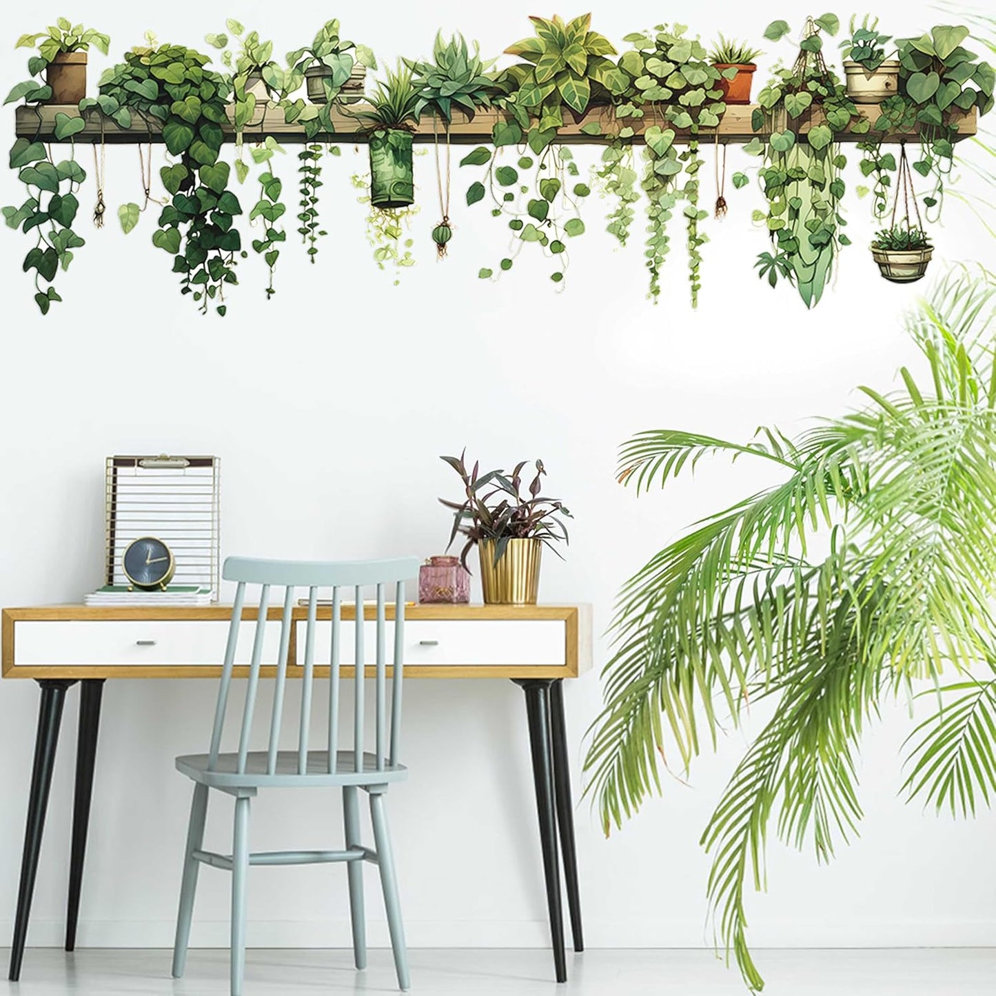 Nature Green Plants Peel and Stick Wall Decals Wallpaper, Removable Wall Decals Shelves Green Plants Vinyl Art Wall Stickers & Murals for Living Room Kitchen Bathroom Decoration (A-Green)