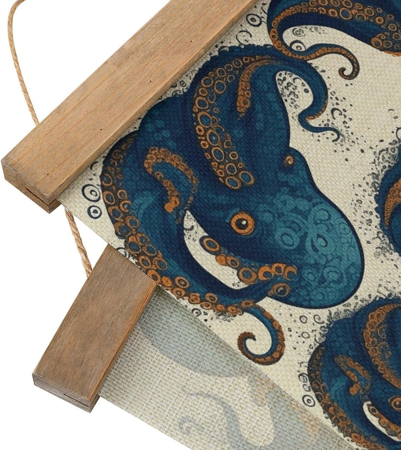 Vintage Tentacles Octopus Poster with Wooden Frame Personalized Linen Hanging Scroll Painting Rustic Wall Hanging Illustrative Modern Artwork Decor for Home Living Room Bedroom Office