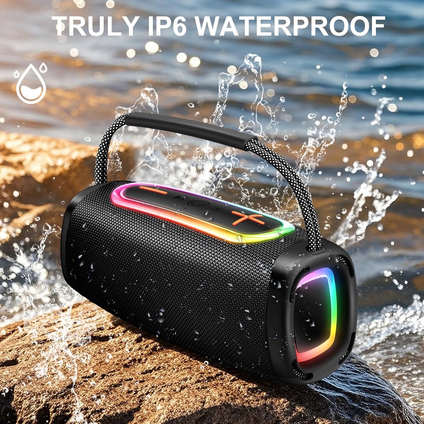 Bluetooth Speaker 6000mAh, 36H Playtime BT5.4 Portable Wireless Speaker with Loud Stereo Sound, IP6 Waterproof, 24W Portable Speaker with RGB Multi-Color Rhythm Lights for Outdoor/Home/Party as Gift