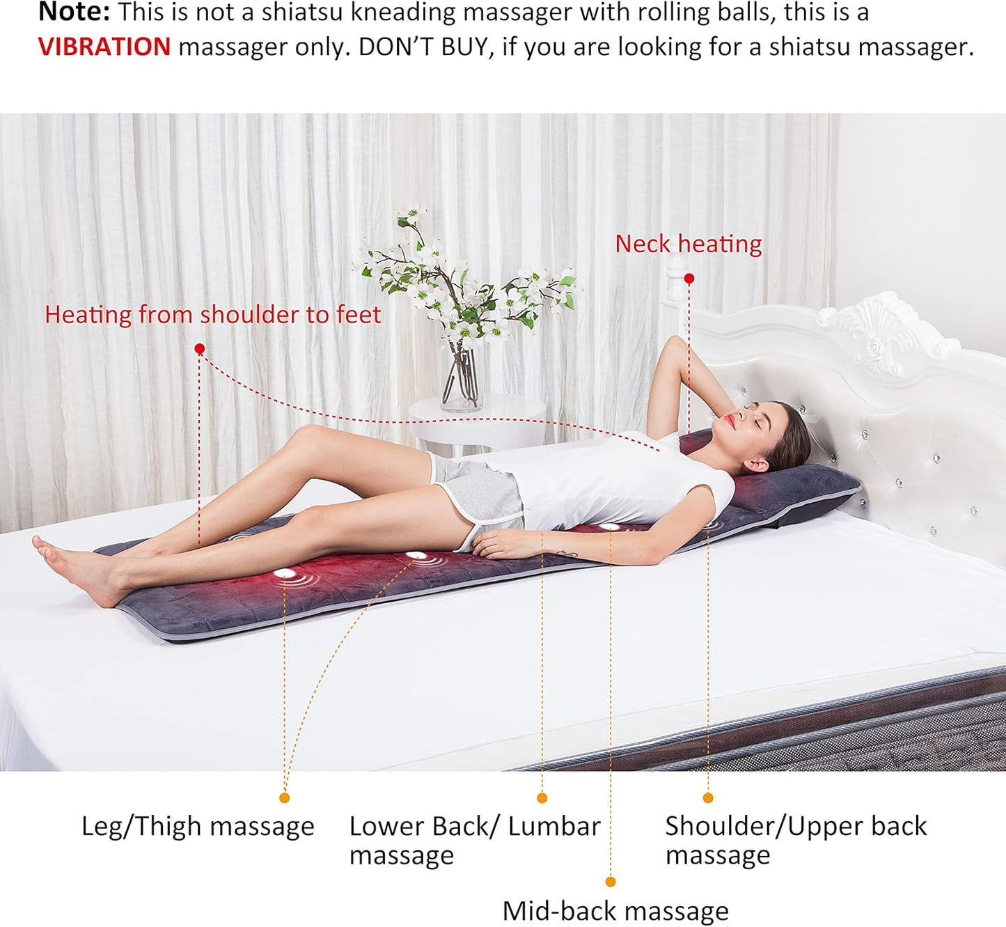 Snailax Memory Foam Massage Mat with Heat, 10 Vibrating Motors Full Body Massager Pad for Back Pain Relief, 6 Heating Pads for Neck, Lumbar, and Leg - Gifts for Mom