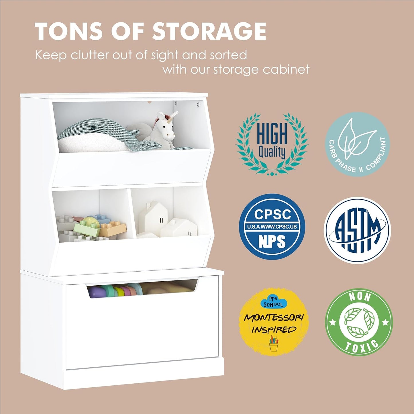 UTEX Kids Toy Storage Organizer, Bookshelf for Kids and Bookcase with Drawer, Children Open Storage Cubby for Bedroom Playroom Nursery White