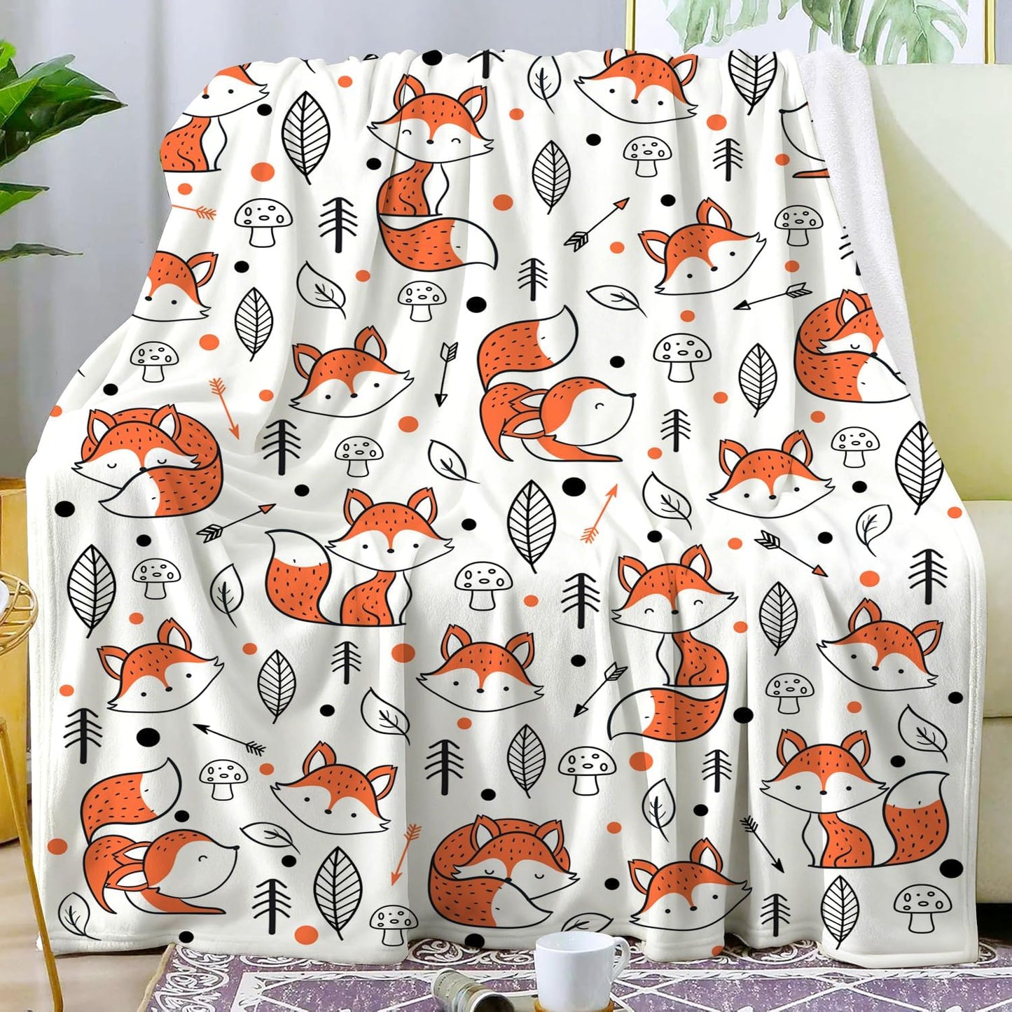 Cute Fox Blanket Super Soft Cozy Flannel Throw Blankets Bedding for Sofa Bedroom Living Room Kids Adults Gifts 80"x60"