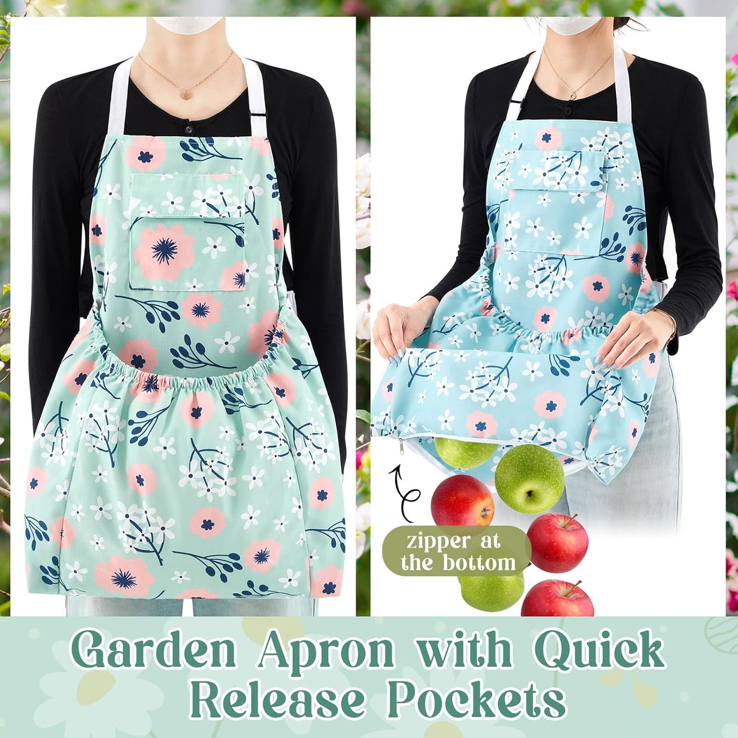 2 Pcs Gardening Apron with Release Pockets, Christmas Gifts for Women, Floral Apron for Harvesting Garden