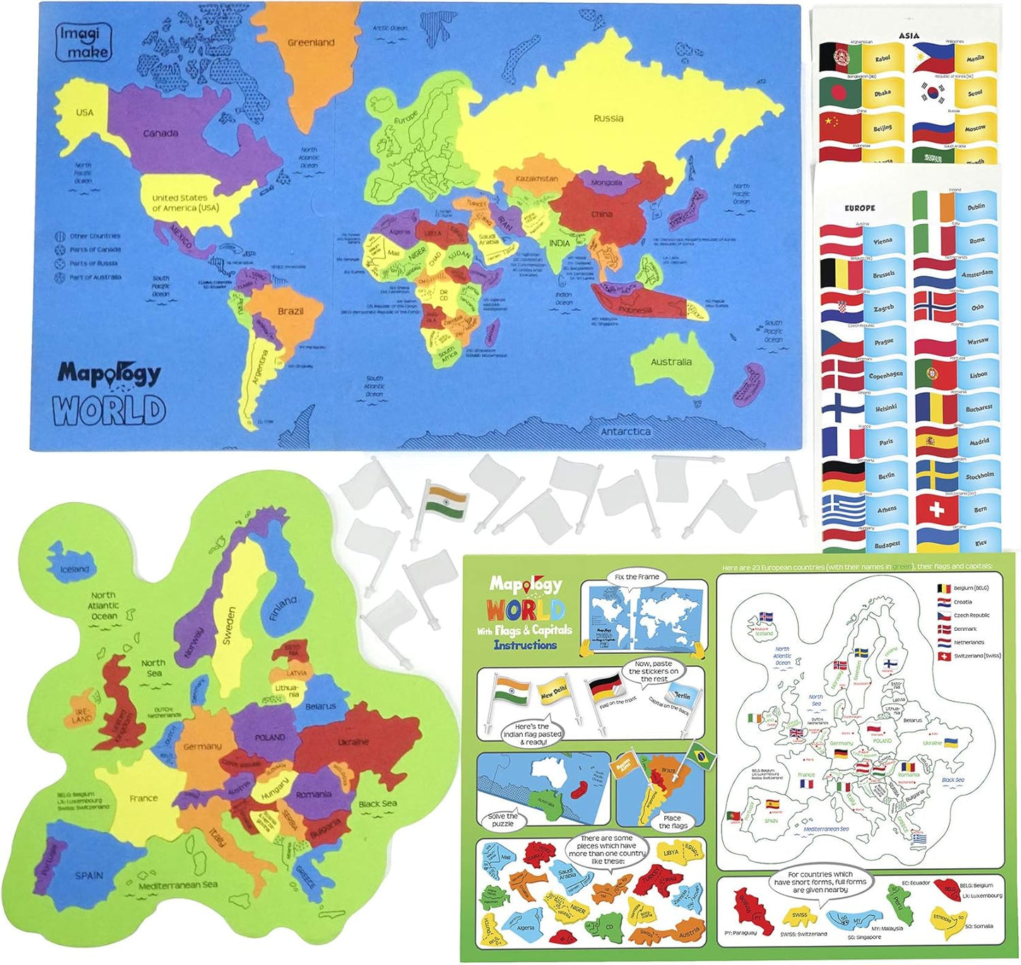 Imagimake Mapology USA & World Map Puzzle with Flags, Capitals, Stickers | Educational Toys for Ages 5-7 | Jigsaw Puzzles for Kids Ages 8-10 | Geography Toys | Easter Gifts for 6 Year Old Girl & Boy