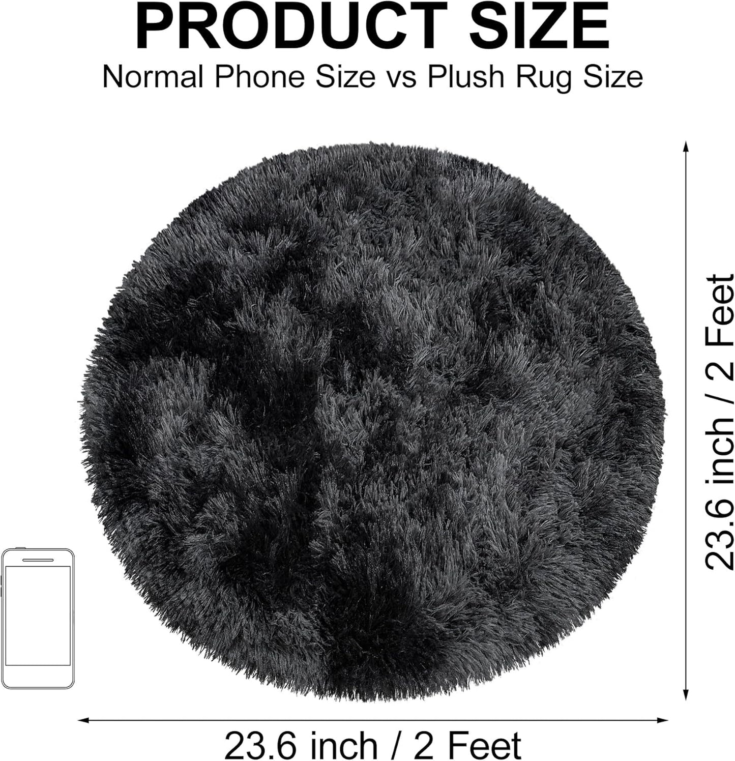 Tie Dye Black Round Rugs Small 2x2 ft Fluffy Circle Rug Furry Carpet Shaggy Circular Fuzzy Plush Area Rug for Girls Bedroom Kids Room Nursery Cute Room Decor Chair Cushion Pet mat Doormat