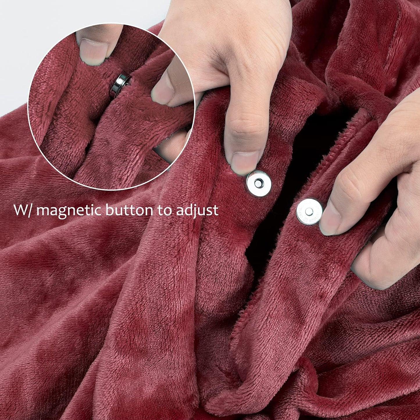 Poncho Blanket Super Soft Comfy Plush Wearable Fleece Blankets Gift for Adult Women Men Kids Throw Wrap Cover Indoors & Outdoors, 55''x 80'' Wine