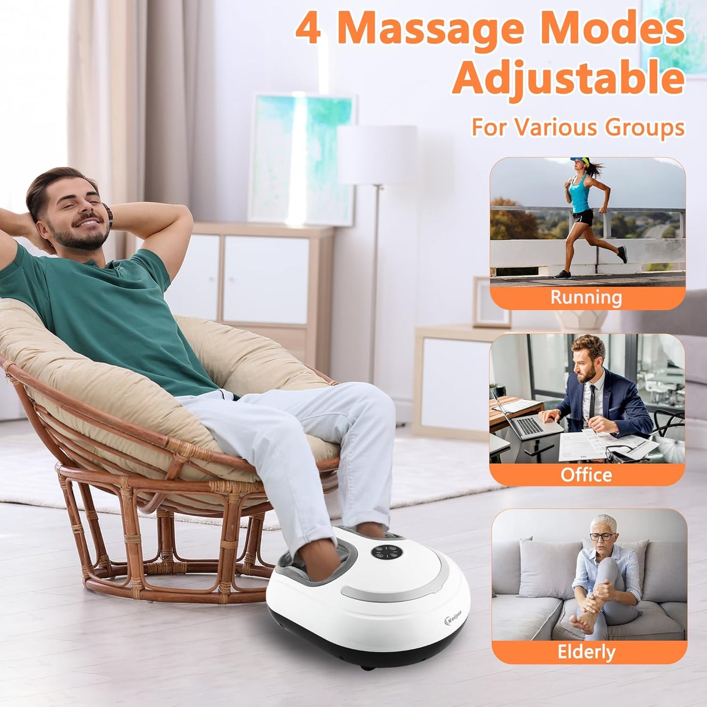 Shiatsu Foot Massager with Heat Electric Feet Massage Machine for Plantar Fasciitis Relief Adjustable Air Compression & 3 Temperature Levels Perfect for Home or Office White