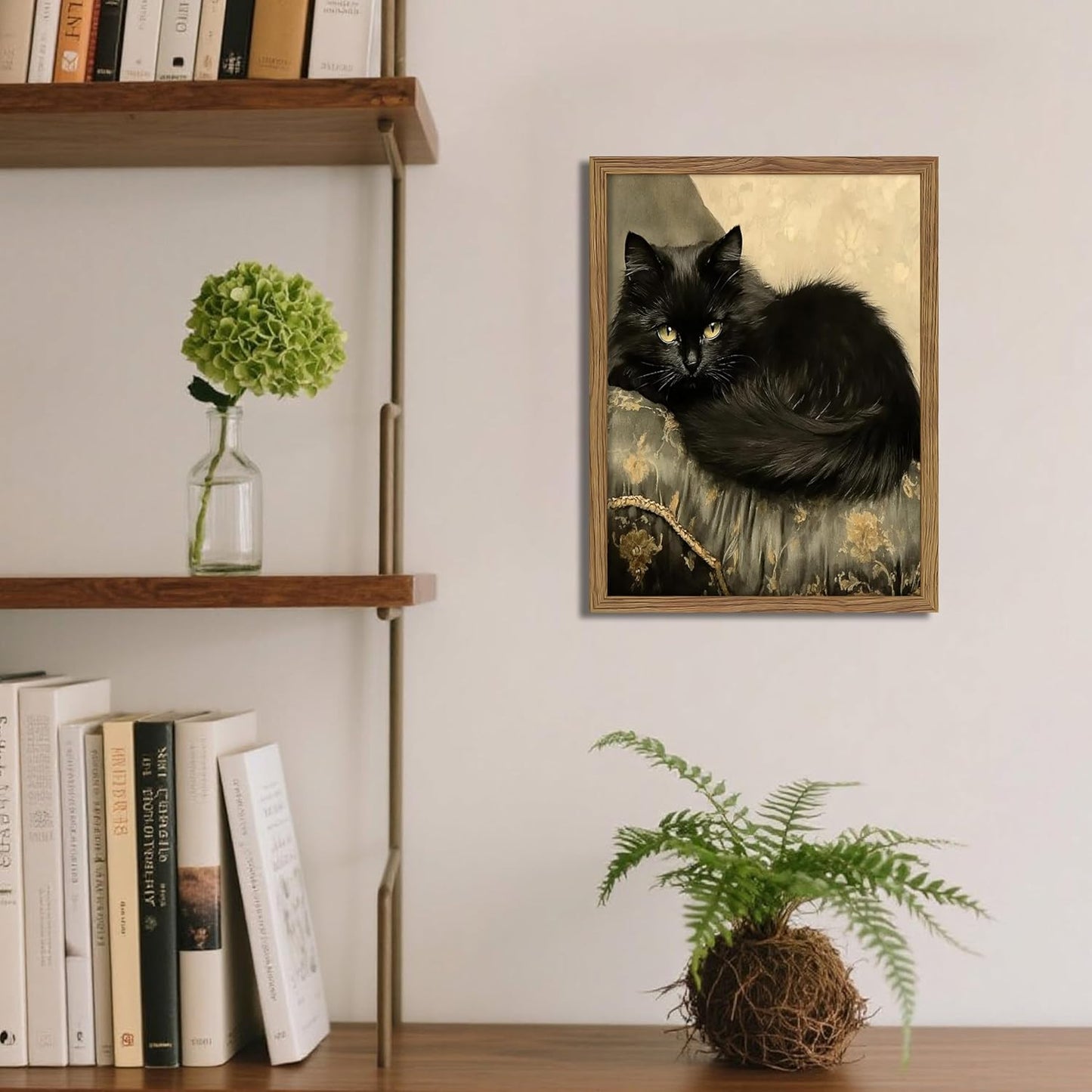 Black Cat Wall Art Framed, Vintage Cat Painting Print, Classical Animal Canvas Wall Decor, Rustic Cottagecore Aesthetic Pictures for Living Room Bedroom Home – 8x10 inch