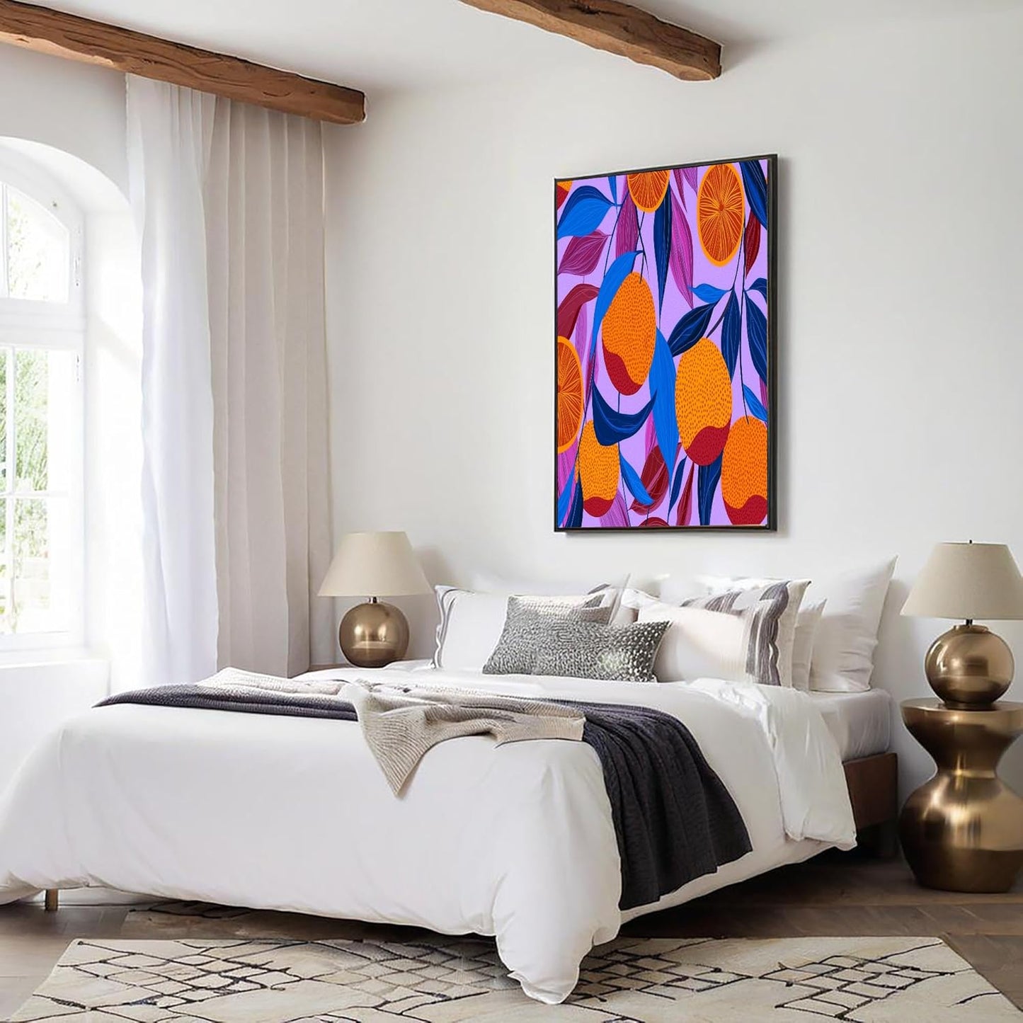 GDJSMIN Abstract Fruit Elements Wall Art, Orange Leaf Pattern Poster for Reading Room Living Room Decor 12x 16 inch Unframed
