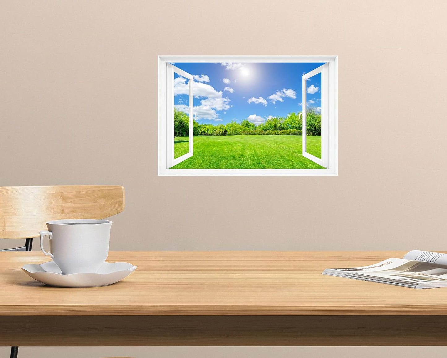 Fake Window Decal - 24"x16" Vinyl Wall Art | Nature Landscape Scene Mural Sticker | Peel & Stick Removable Decor
