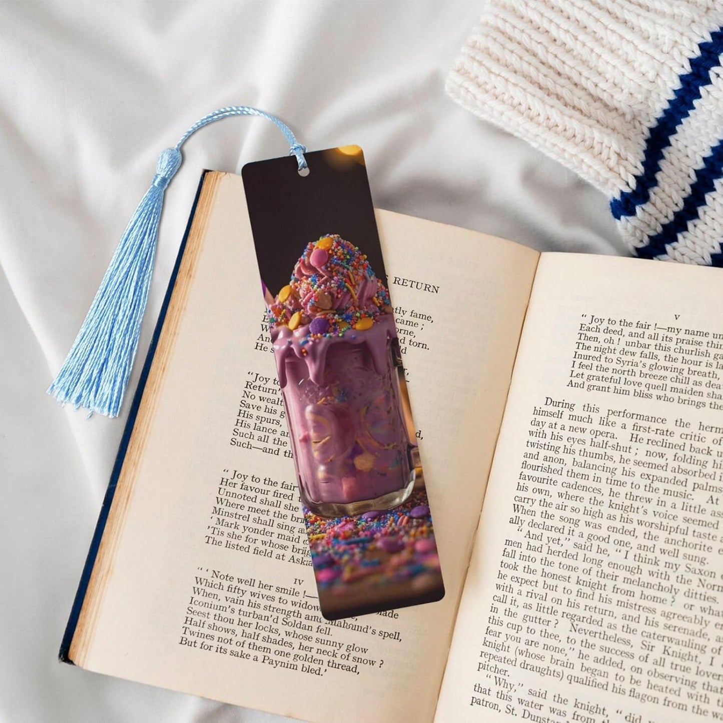 Spilled Milkshake Bookmarks Gifts for Women Men, Wooden Bookmarks for Book Lovers, Vintage Book Marks Ornaments with Tassel, Unique Personalized Reading Page Markers Sky Blue
