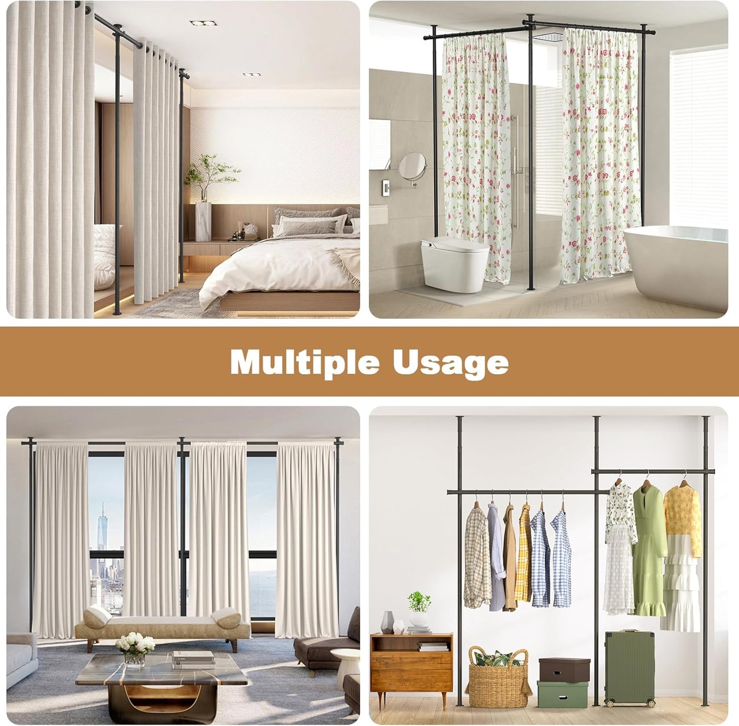 Mr IRONSTONE Room Divider Curtain Rod No Drilling, Partition Room Dividers 4-10ft(H) 28-144inch(W) Adjustable, Heavy Duty Tension Rod Floor to Ceiling Freestanding, Wall Divider for Room Separation