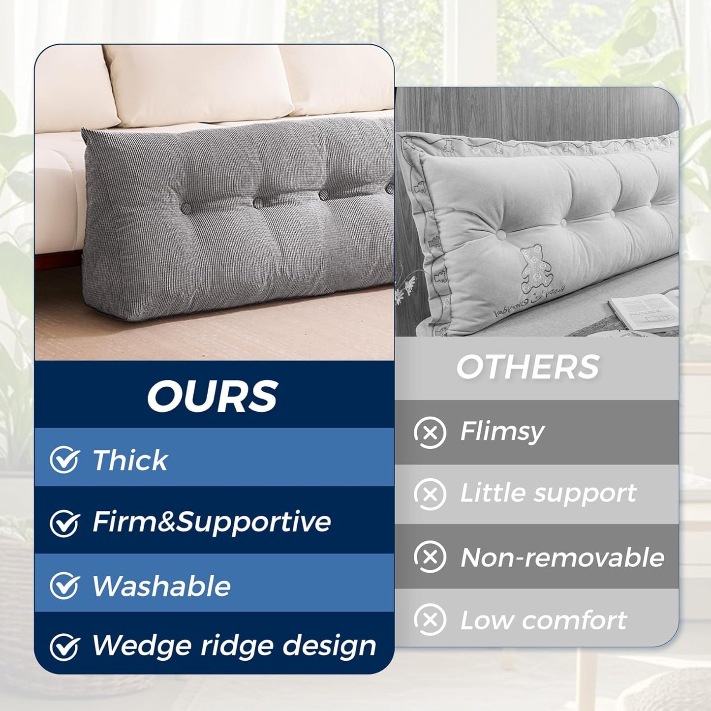 Headboard Wedge Backrest Pillow — Queen, Triangle, Removable Cover, Dark Grey