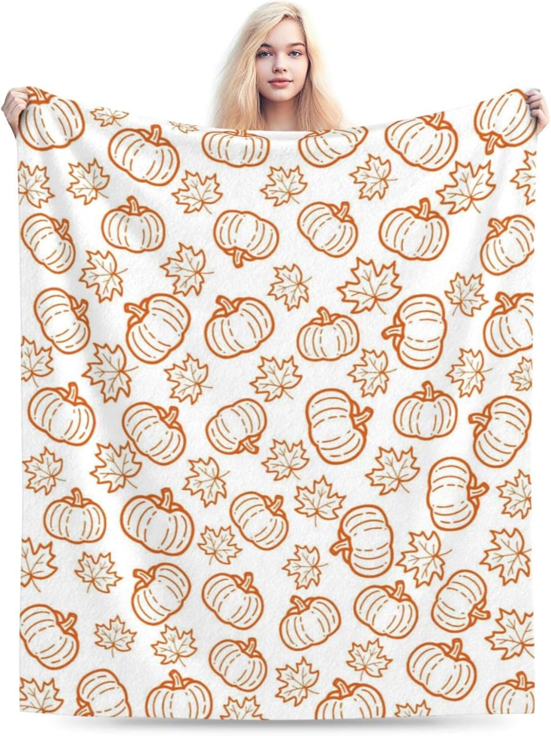 Fall Pumpkin Decor Blanket, Orange Pumpkin Maple Leaf Flannel Fleece Throw Blanket 60"x50", Fall Gifts for Women Men, Thanksgiving Halloween Blanket for Home Living Room Couch Bed Chair