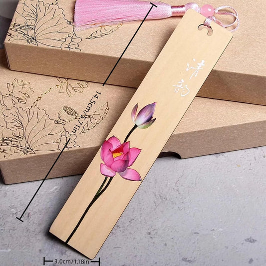 4pcs Wooden Bookmark,Lightweight Vintage Cool Bookmarks Lotus Pattern Design Text Book Marker Book Accessories,Personalized Bookmark Page Markers for Reading Book Lovers Birthday Gift