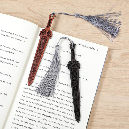 2PCS Sword Shaped Wooden Bookmarks, Creative Vintage Style Woode Bookmark Handmade Wood Book Mark Reading Page Markers Woods Book Marks for Men Crafting Book Lovers