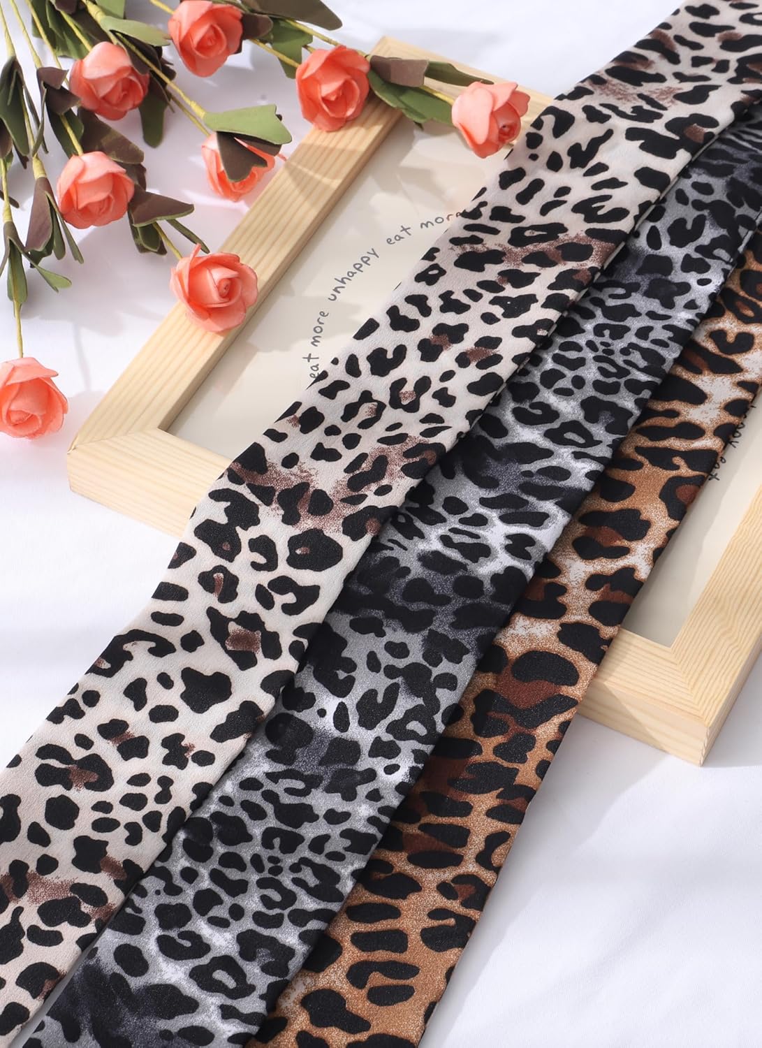 CHLINS 3 Pcs Head Scarves for Women Leopard Purse Bag Scarfs for Handbags Long Skinny Hair Band Neck Scarf for Women Girls
