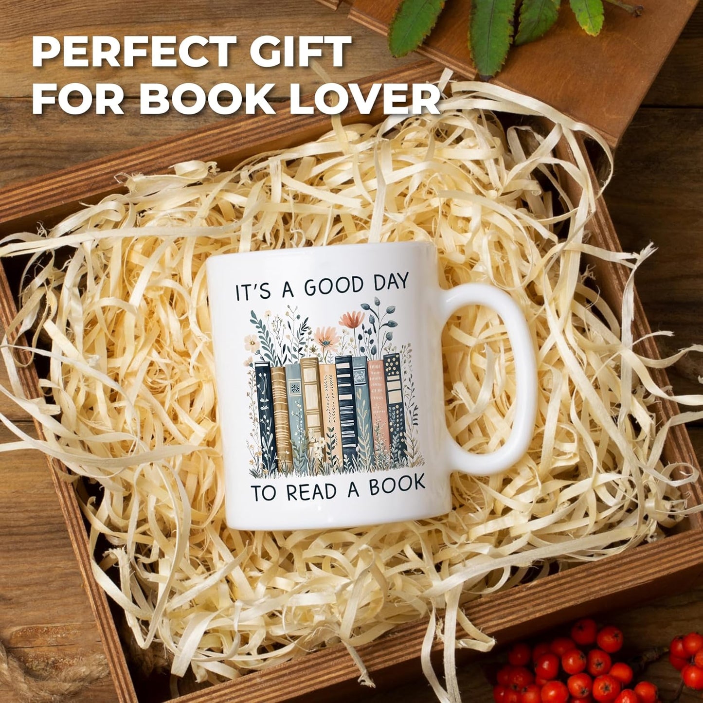 Gifts For Book Lovers Women - It’s A Good Day To Read A Book Mug, Bookish Coffee Mug with Stacked Novel Design, Bookworm Mugs for Readers, Birthday Gifts for Books Lovers Women