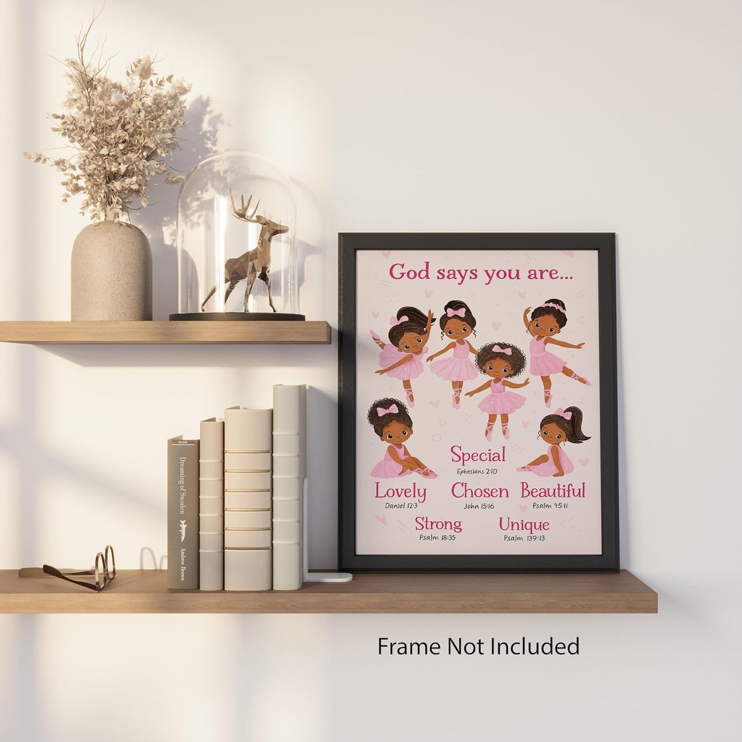 ZUKIY Ballerina Blessings - Who God Says You Are - Black Ballerina Wall Art - Ballerina Room Decor for Girls - Ballerina Bedroom Decor - Pink Afro Girl Poster - God Daughter Gifts - Unframed 8x10