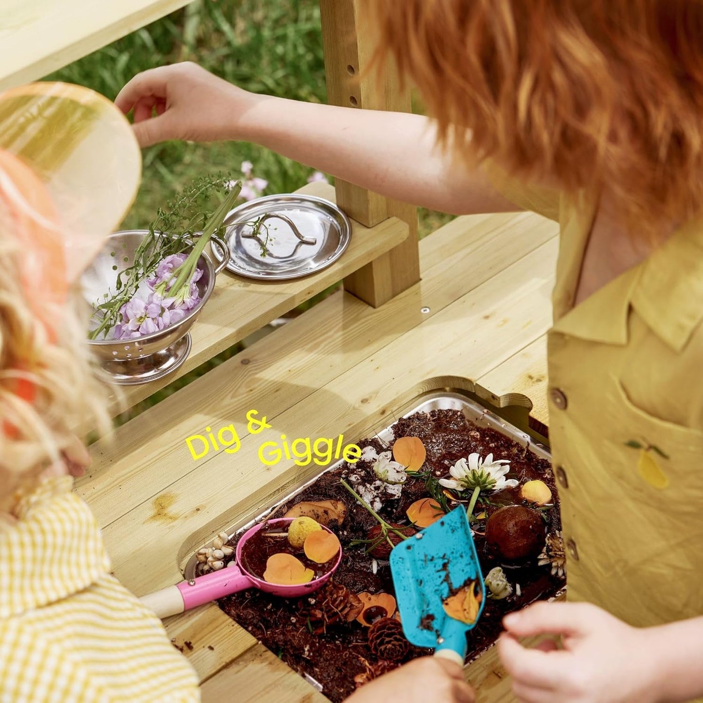 Tiny Land Outdoor Mud Kitchen for Kids, Wooden Play Kitchen with Water Tank, Water & Cooking Play, Sensory Fun, Weather-Resistant with Storage, Ideal for Toddlers Ages 3+