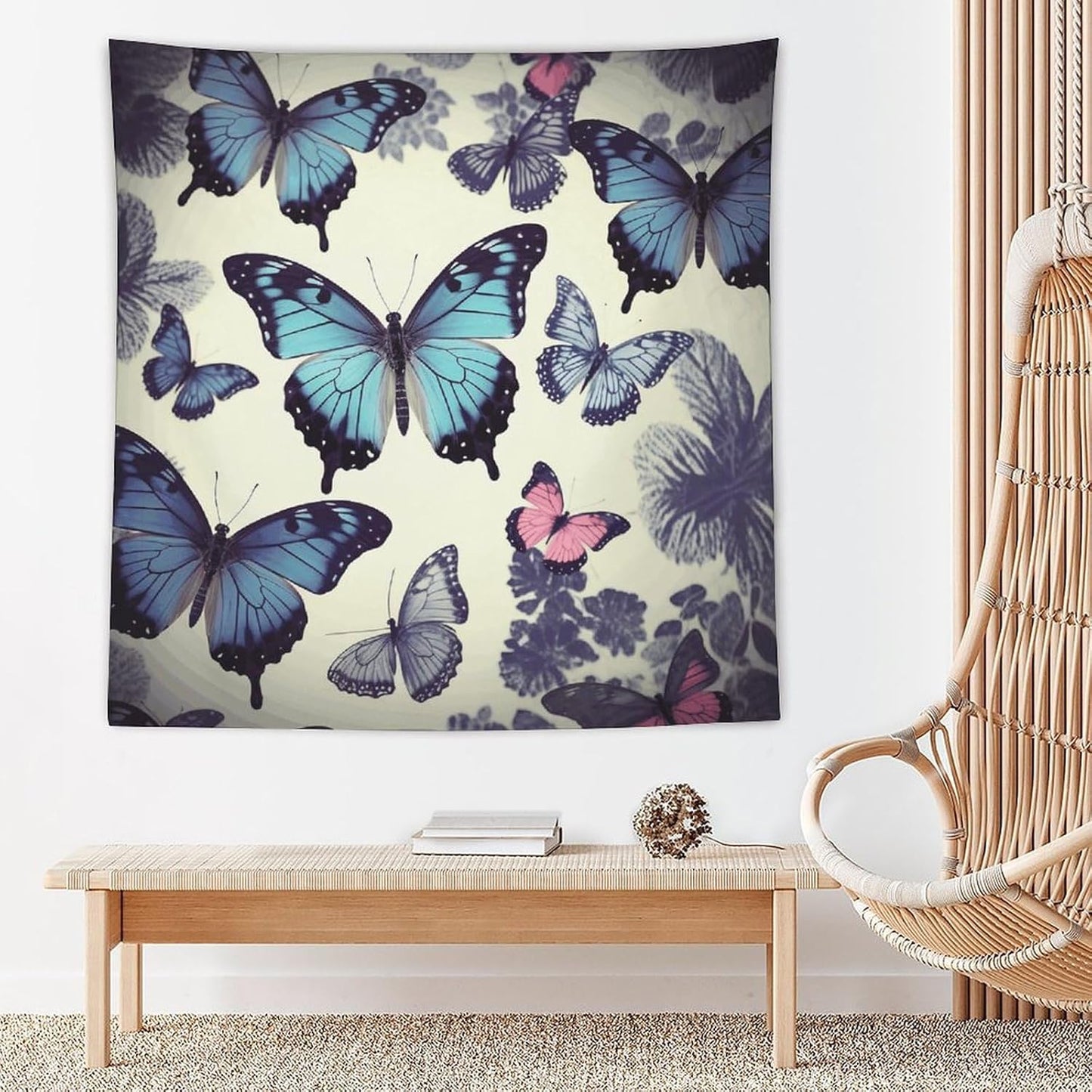 FodPand Beautiful Butterfly Tapestry Anti-fading Wall Tapestry with Installation Kit Backdrop Banner Multipurpose Aesthetic Tapestries Boho Wall Art Hanging Decorative Blanket 60"x60"