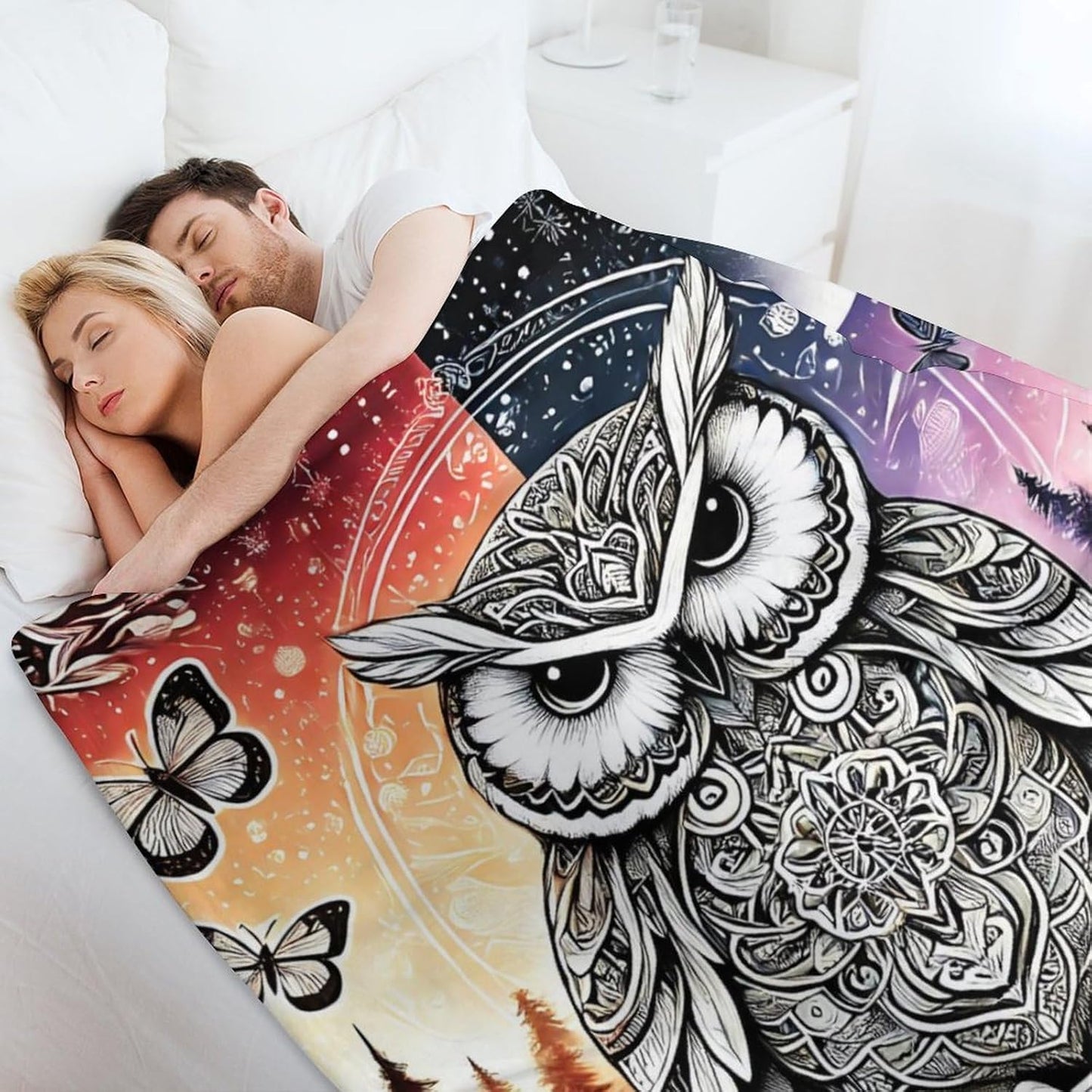 Owl Throw Blanket - Soft Flannel Blankets for Teens Adults Women Men Owl Lovers - Warm Throw Blankets for All Season Lap, Chair, Sofa - 70"x50"