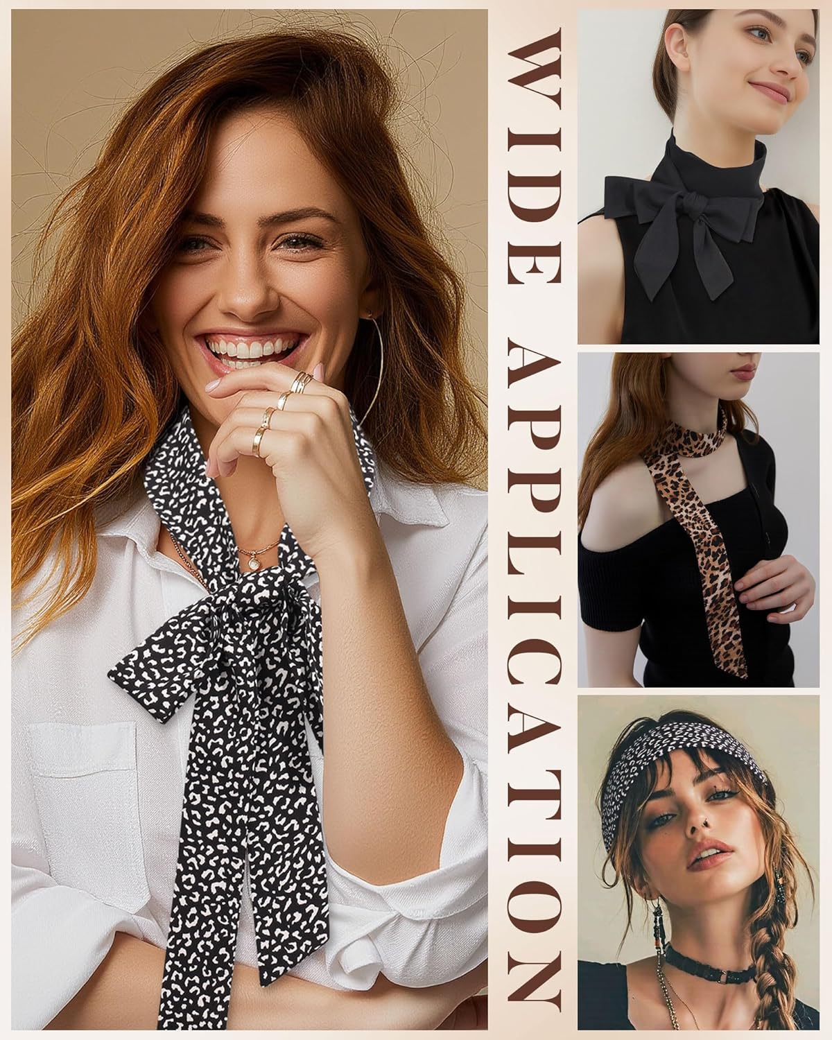 CHLINS 3 Pcs Head Scarves for Women Leopard Purse Bag Scarfs for Handbags Long Skinny Hair Band Neck Scarf for Women Girls
