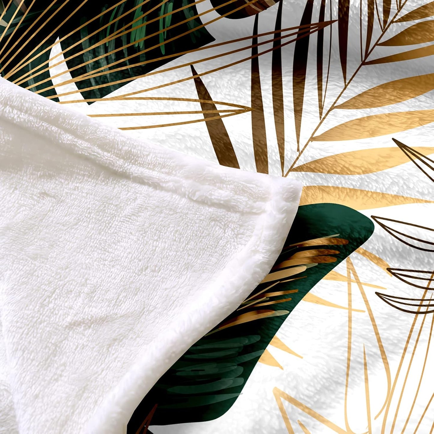 Bedbay Palm Tree Throw Blanket Tropical Bedding Green Gold Palm Leaf Pattern Soft Lightweight Plush Fuzzy Throw Blanket for Couch Flannel Blanket Twin Size for Girls Boys (Leaf, Twin(60"x80"))