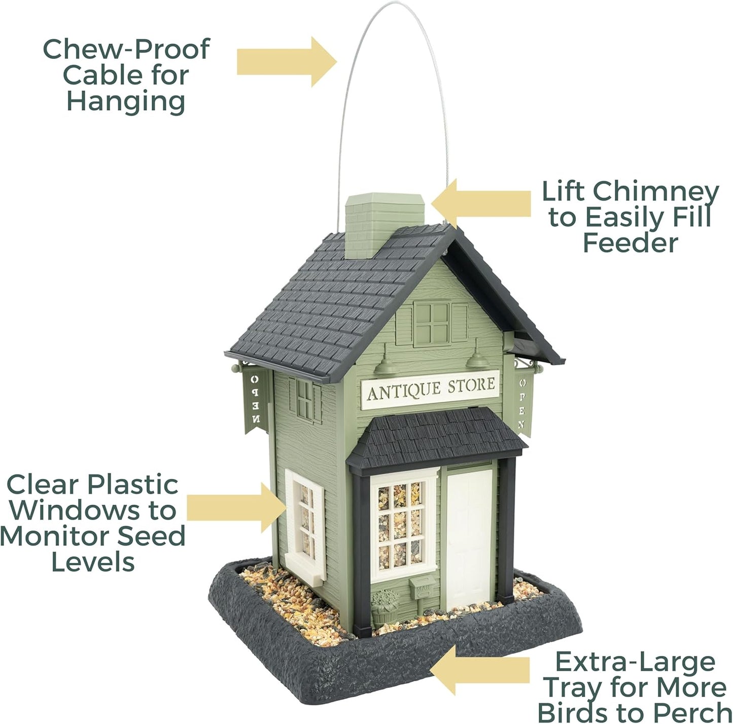 North States Village Collection - Antique Store Birdfeeder for Outdoors, Holds 6.5 Lbs of Seed in Green