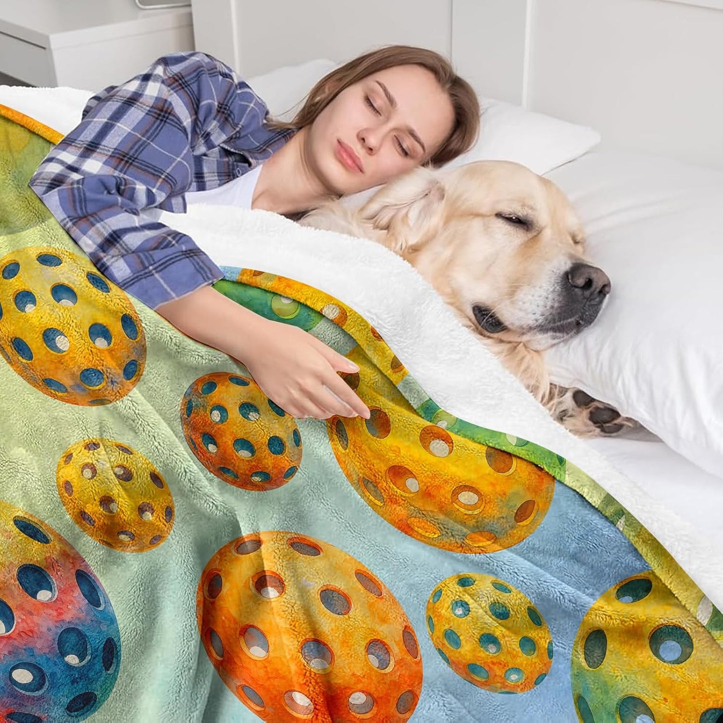 Pickleball Throw Blanket 60x50 – Soft Flannel Fleece, Watercolor Ombre All-Over Ball Print, Lightweight Room Decor for Couch or Bed – Gift for Players, Machine Washable