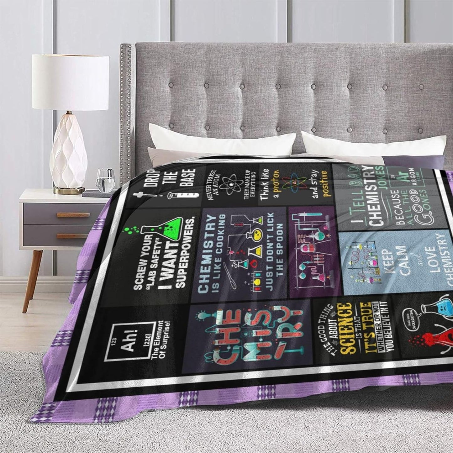 wsradto Science Chemistry Blanket Funny Lab Gifts for STEM Lover Throw Blanket Cozy Fleece Flannel Lightweight Stuff Plush for Men Women Chemists Physics Adults for Couch Sofa Bed Home Decor 40"x50"