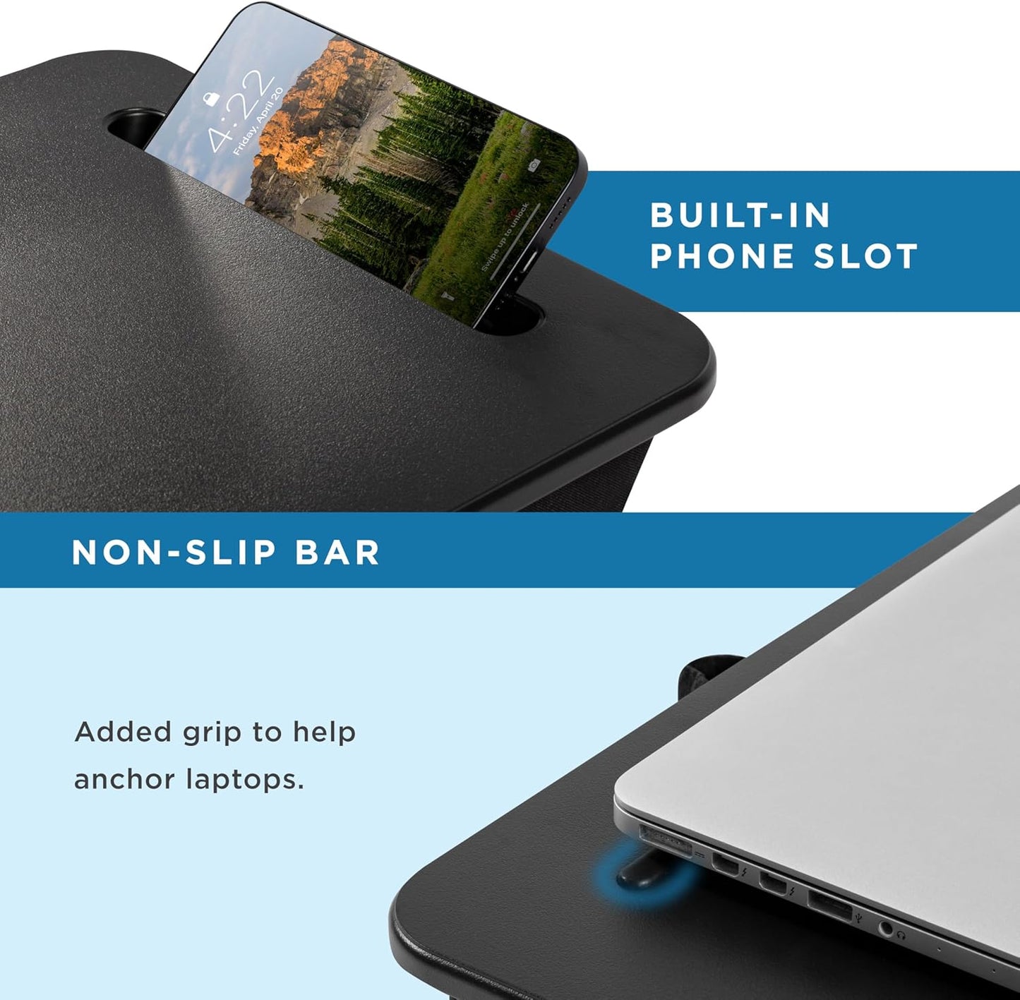 LAPGEAR Sidekick Lap Desk with Device Ledge and Phone Holder - Black - Fits up to 15.6 Inch Laptops - Style No. 44218