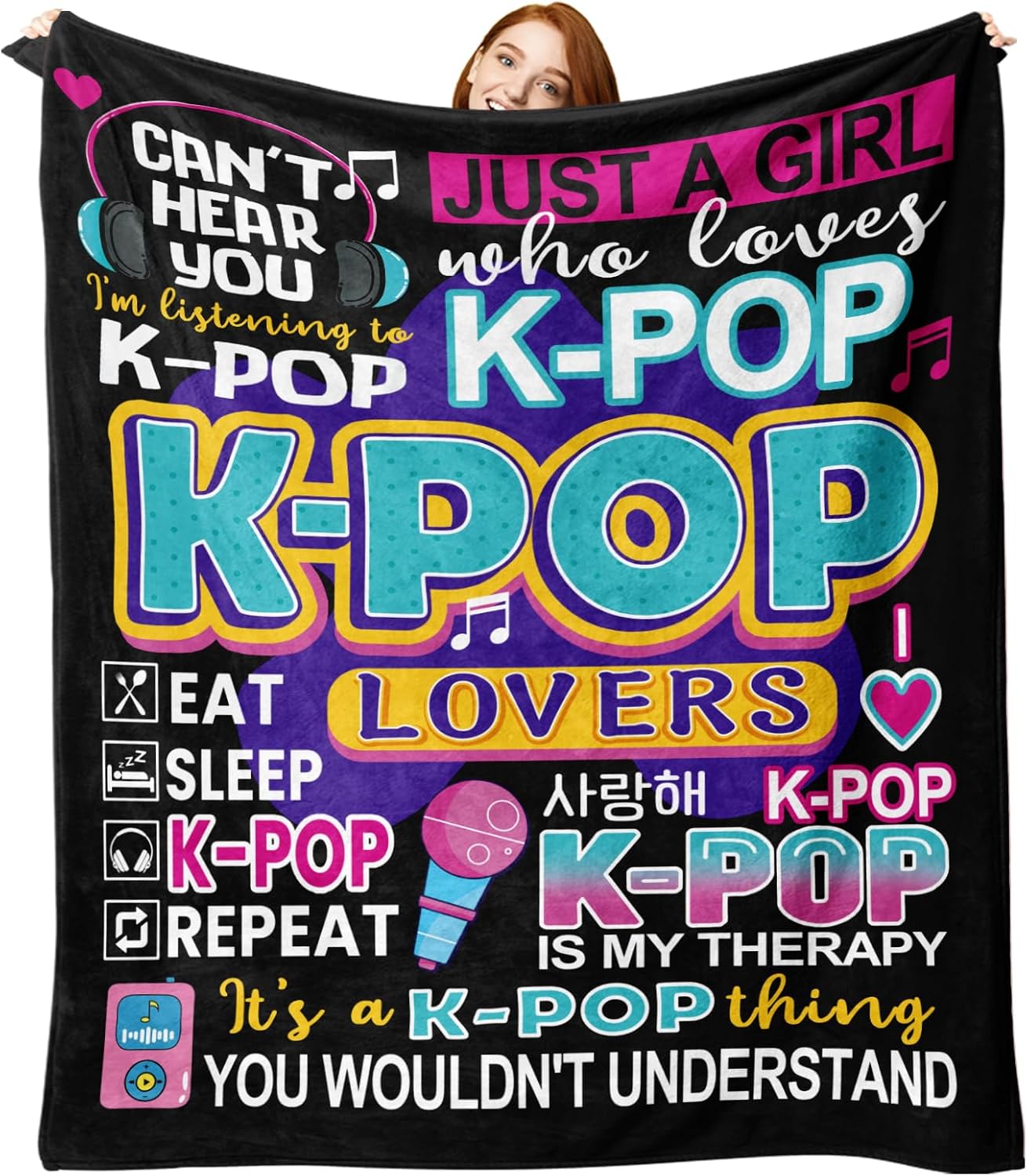 Kpop Gifts for Women Girls Teen Flannel Throw Blanket, Korean Pop Music Present for Korea Friends K-Pop Lovers Fans, Funny Soft Bedding Sofa Blanket Birthday Ideas 50" x 60"