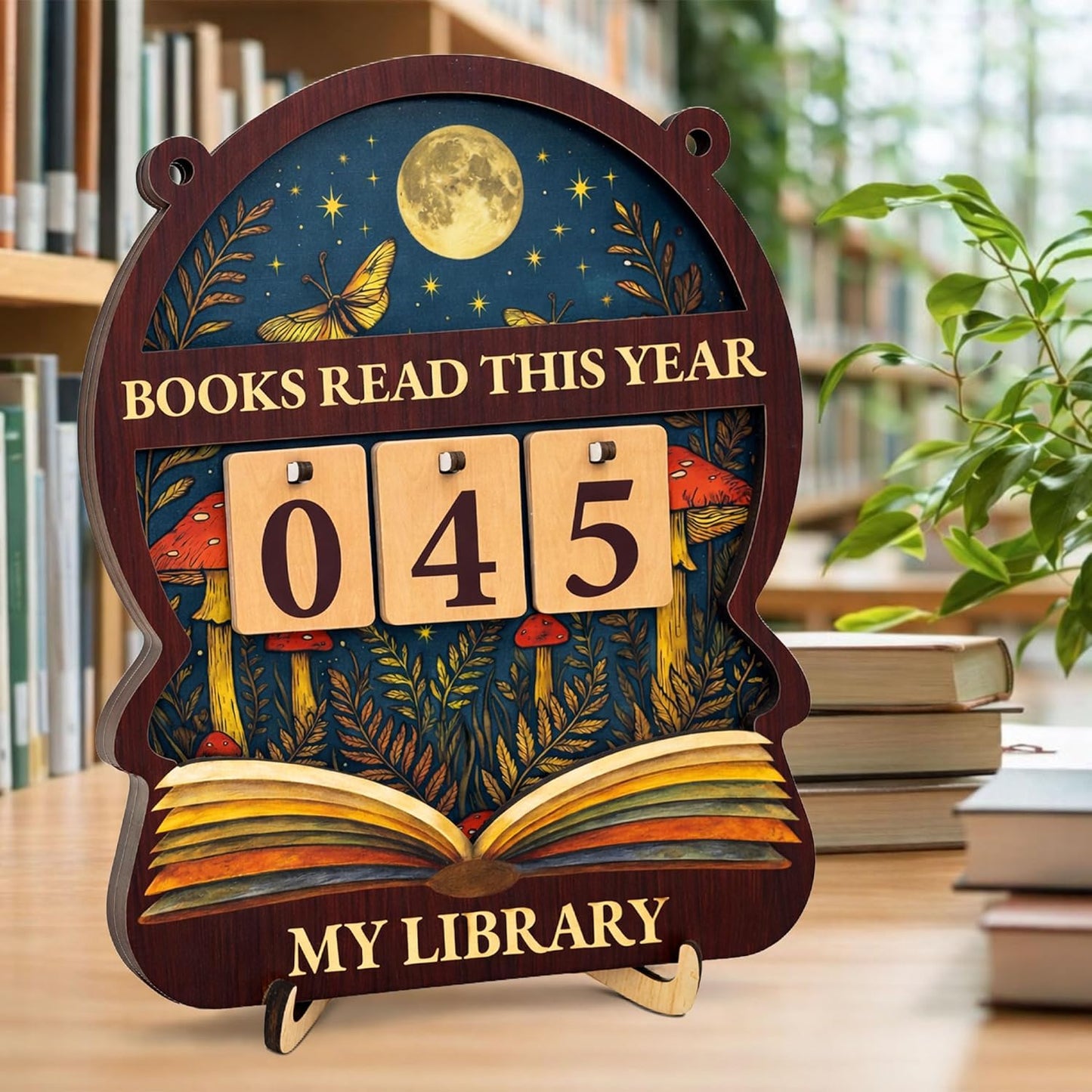 Books Read This Year Counter Sign - Fantasy Reading Tracker Ornament Bookshelf Decor - Bookish Gifts for Women Book Lovers Readers Bookworms
