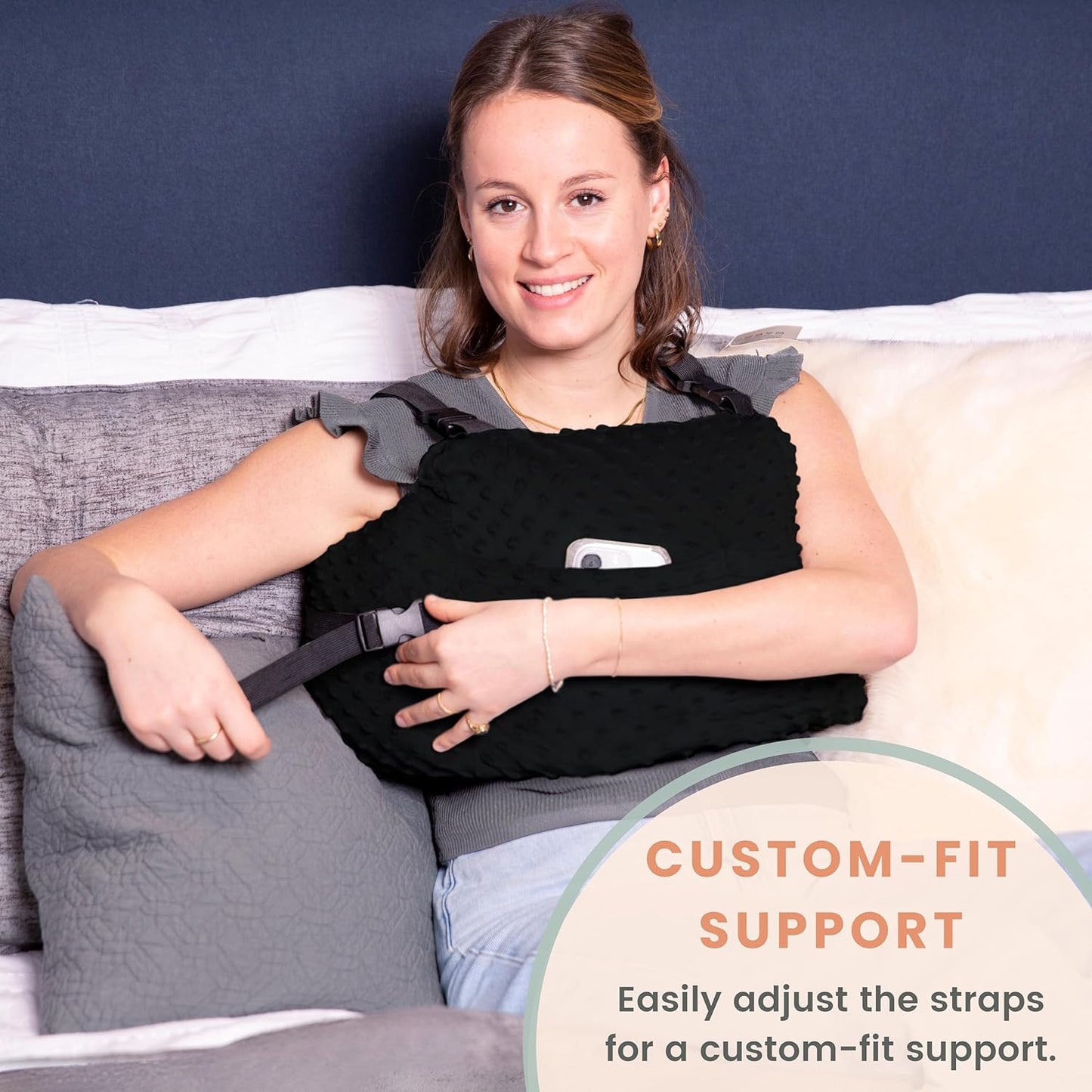 MOYOAMA Post Mastectomy Pillow – Hands-Free Protection with Secure Strap & Easy-Clean Washable Cover Breast Surgery Must Haves,Breast Reduction Recovery Supplies,Breast Augmentation