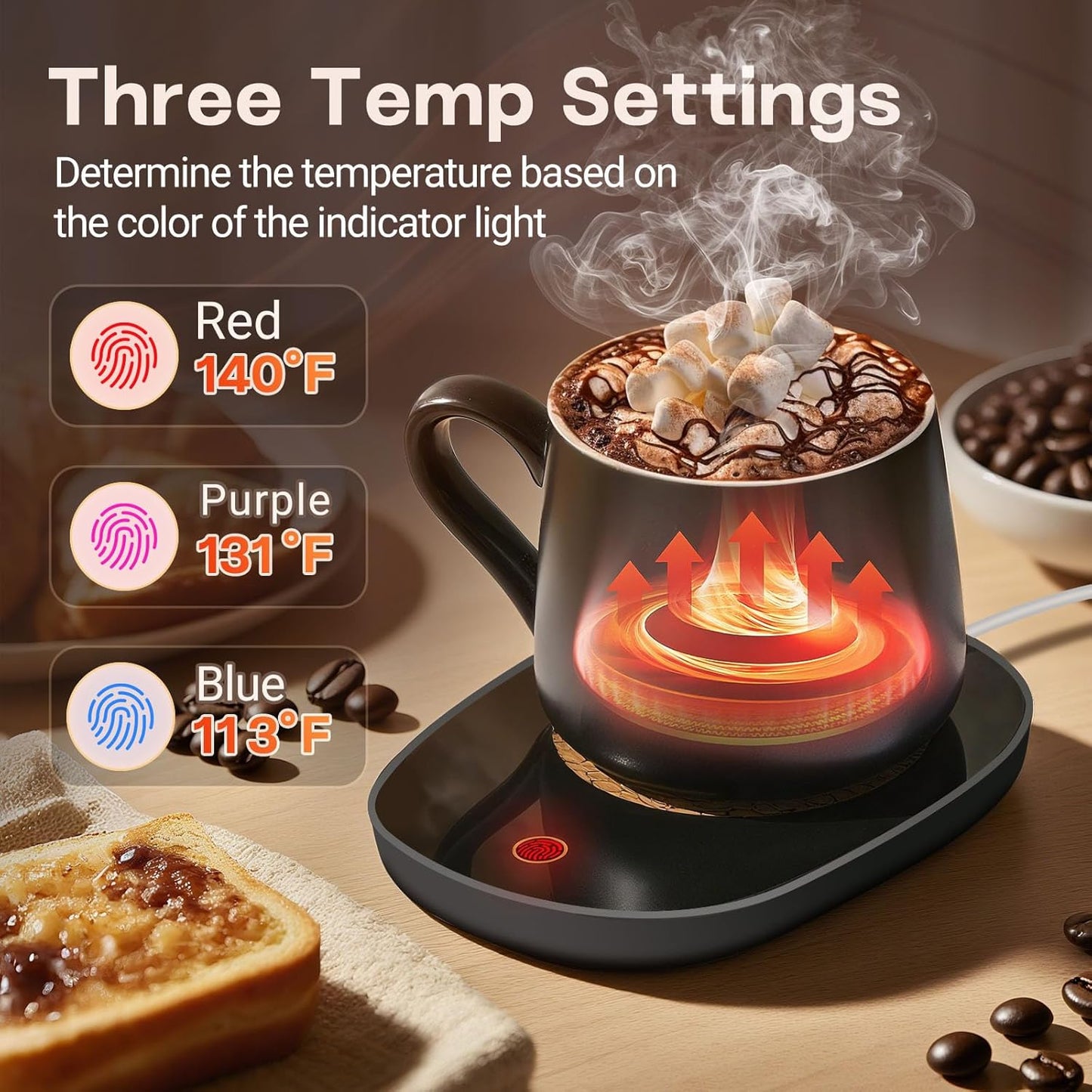 Coffee Mug Warmer for Desk with Auto Shut Off, Coffee Cup Warmer for Desk with Auto Shut Off, 3 Adjustable Temperature Settings & 8 Hours Auto shutoff