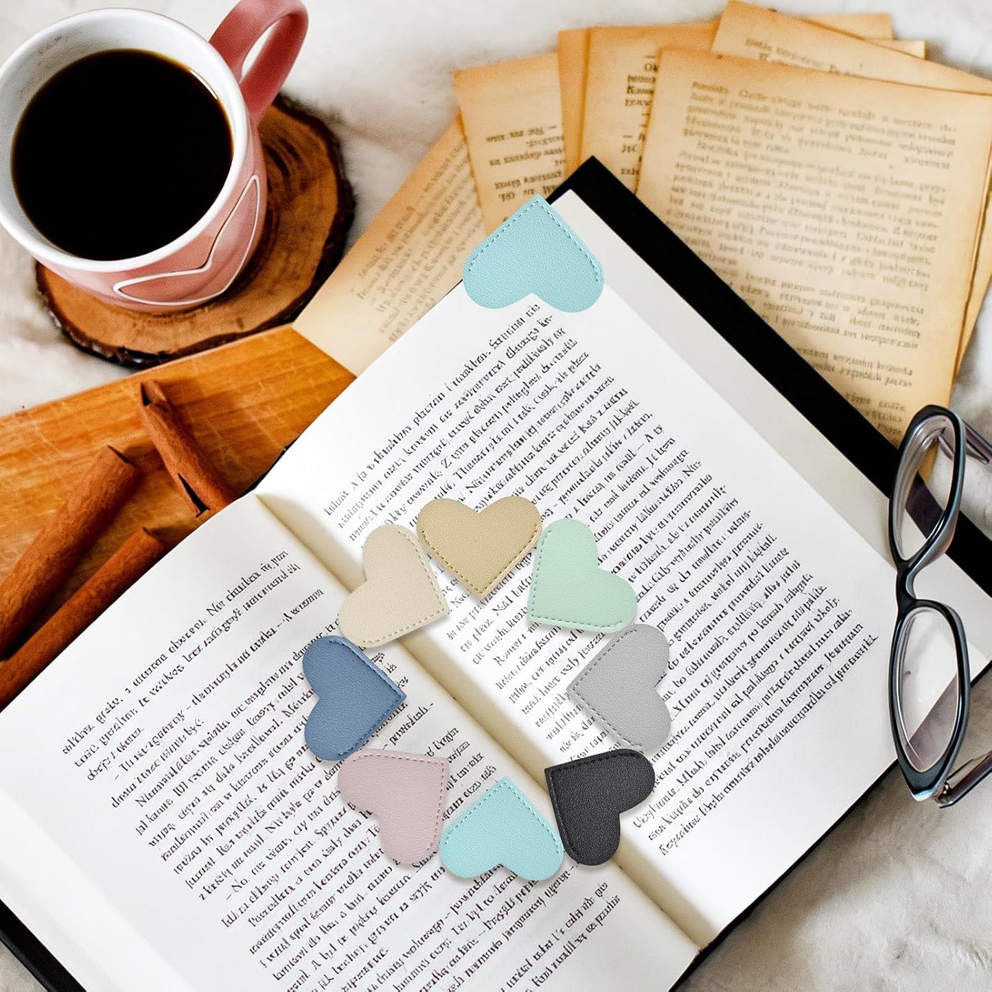 30 Pcs Leather Heart Bookmarks for Women, Cute Book Marks for Reading, Ideal Gift for Home, Office, School Reading Supplies(15 Colors)