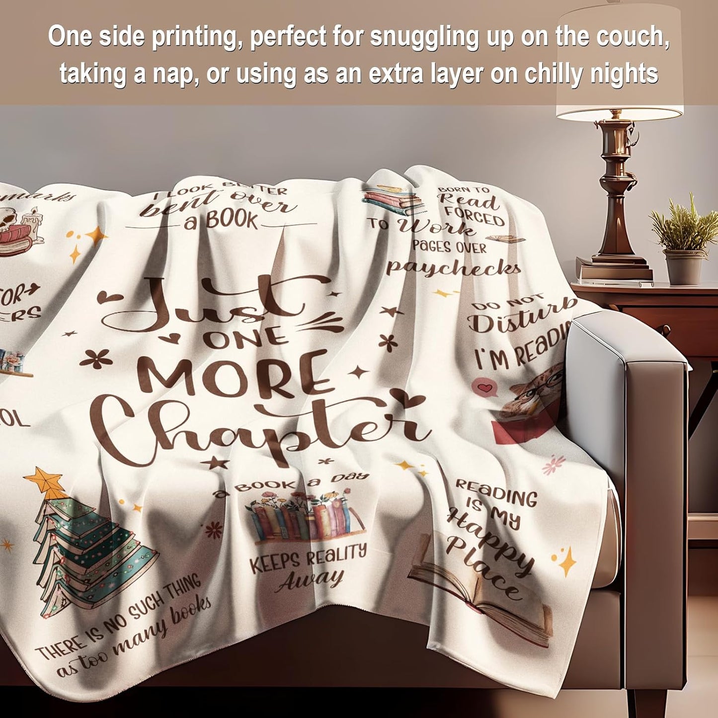 Book Lovers Gifts, Reading Blanket for Bookworms, Book Lover Gifts for Women, Warm Bookish Reading Present for Christmas, Birthday & Holiday, Reader's Soft Blanket 60" x 50"