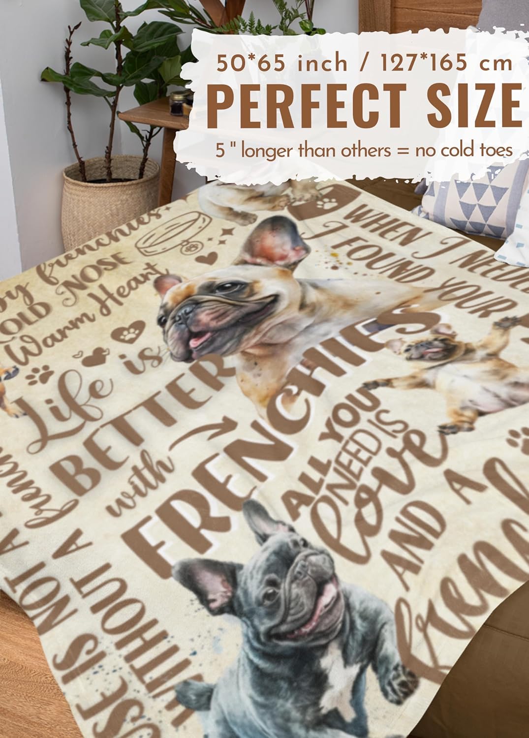 French Bulldog Gifts, Frenchie Gifts for Women, Super Soft Skin Friendly Flannel Blanket 50 x 65 inch