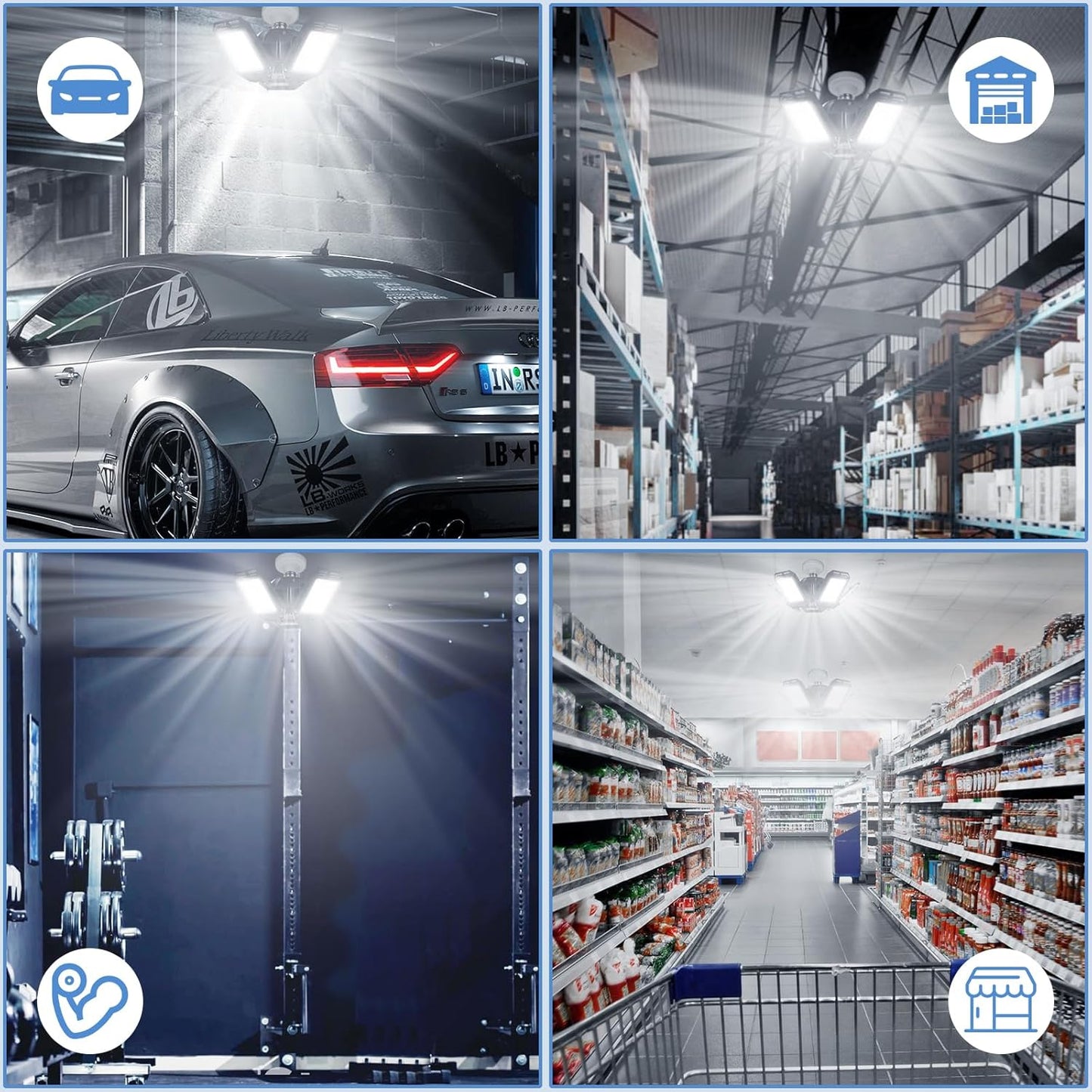 LED Garage Lights 2 Pack -80W, 8000LM 6500K Led Shop Light with 3 Deformable Panels, Basement Barn Light Garage Ceiling Lights, E26 for Garage, Warehouse, Shop, Basement