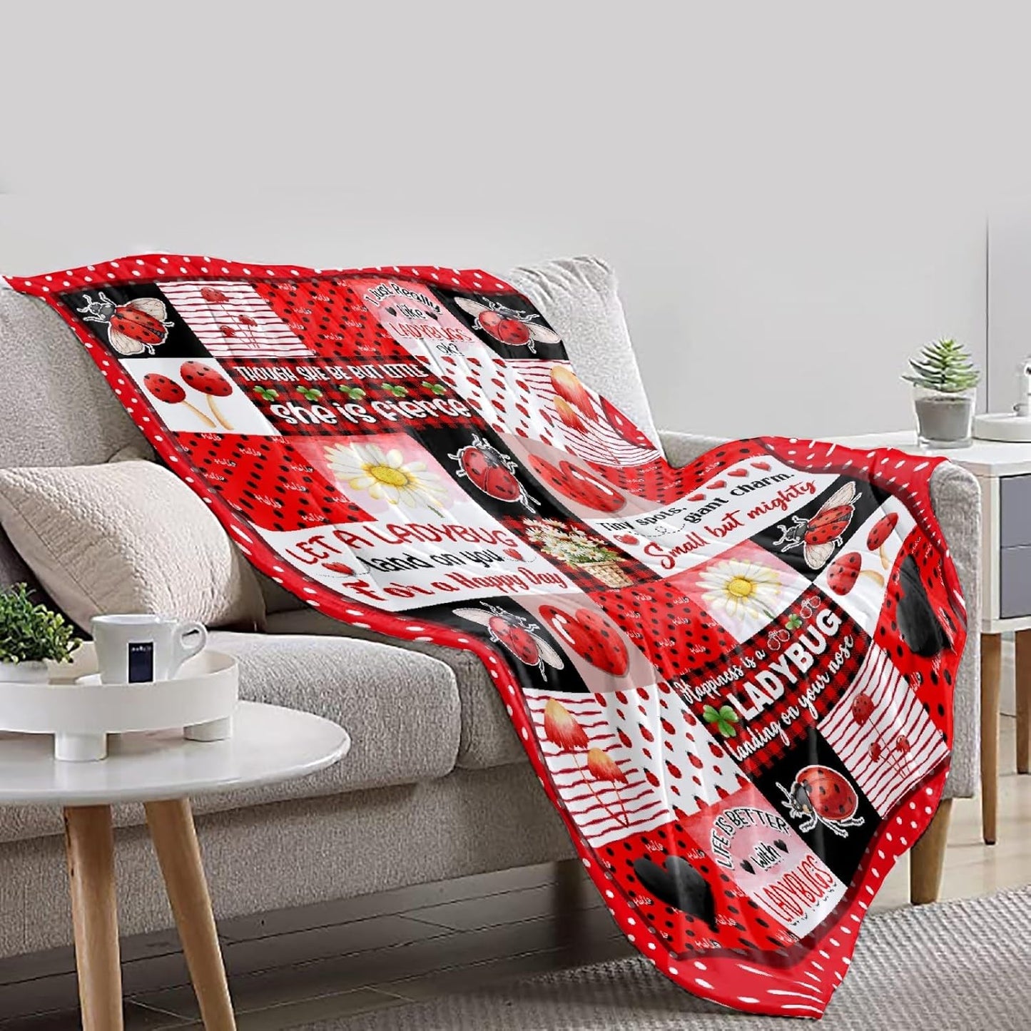Ladybug Blanket for Girls,Ladybugs Gifts for Women Girl,Soft Plush Ladybugs Throw Blankets,Ladybug Stuff Decoration,Lightweight Flannel Quilt, 50 x 60 for Teens Boys Girls