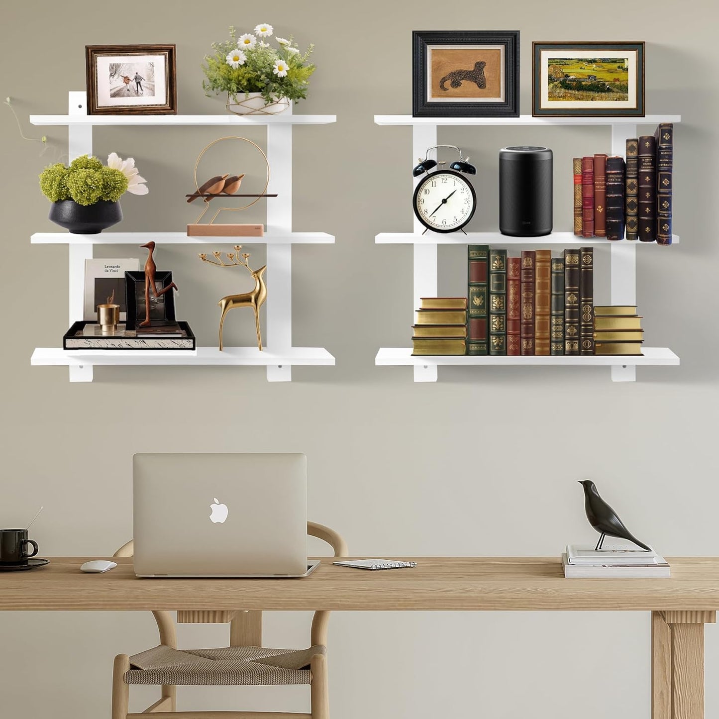 3 Tier Floating Shelves,Long Wall Shelf,Over The Toilet Shelves Bathroom Hanging Display Storage Rustic for Living Room Bedroom Kitchen Office Coffee Bar Decor Decorative,24 Inch,2 Pack,(White)